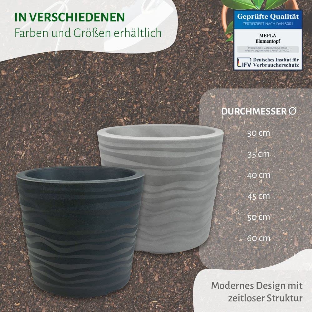 MePla - Blumentopf Trento - runder Pflanzkübel - wetterfestes Pflanzgefäß - UV-beständiger Blumenkübel - Pflanzentopf - Kübel - ø 50 cm - anthrazit