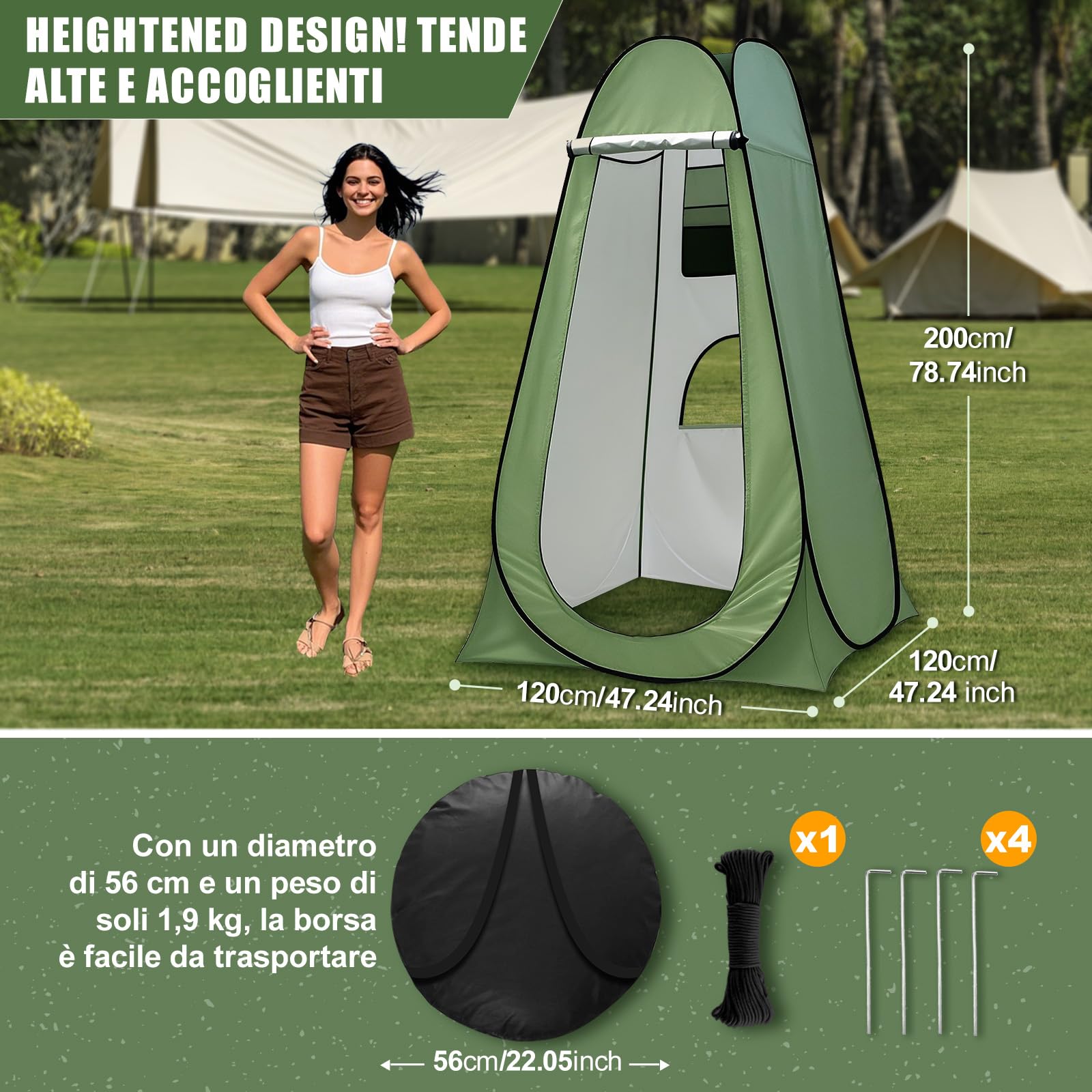 Charmofun Tenda da Bagno Pop Up, Tenda ad Apertura Istantanea con Finestra e Tasca Portaoggetti, Tenda per WC Doccia Campeggio per Spiaggia, Pesca, Escursionism