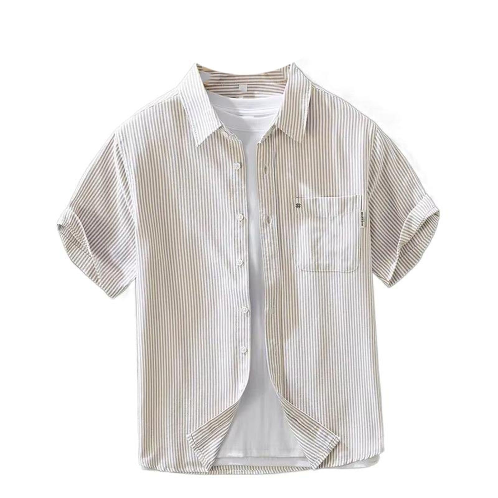Camicetta Casual da Uomo a Righe con Colletto abbattuto, Top Rilassato per Weekend Estivi