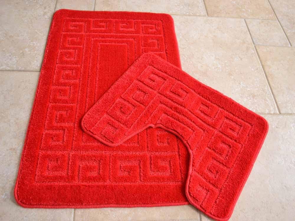 Rugs Supermarket Bright Red 2 Piece Bath Mat Set. Available in 25