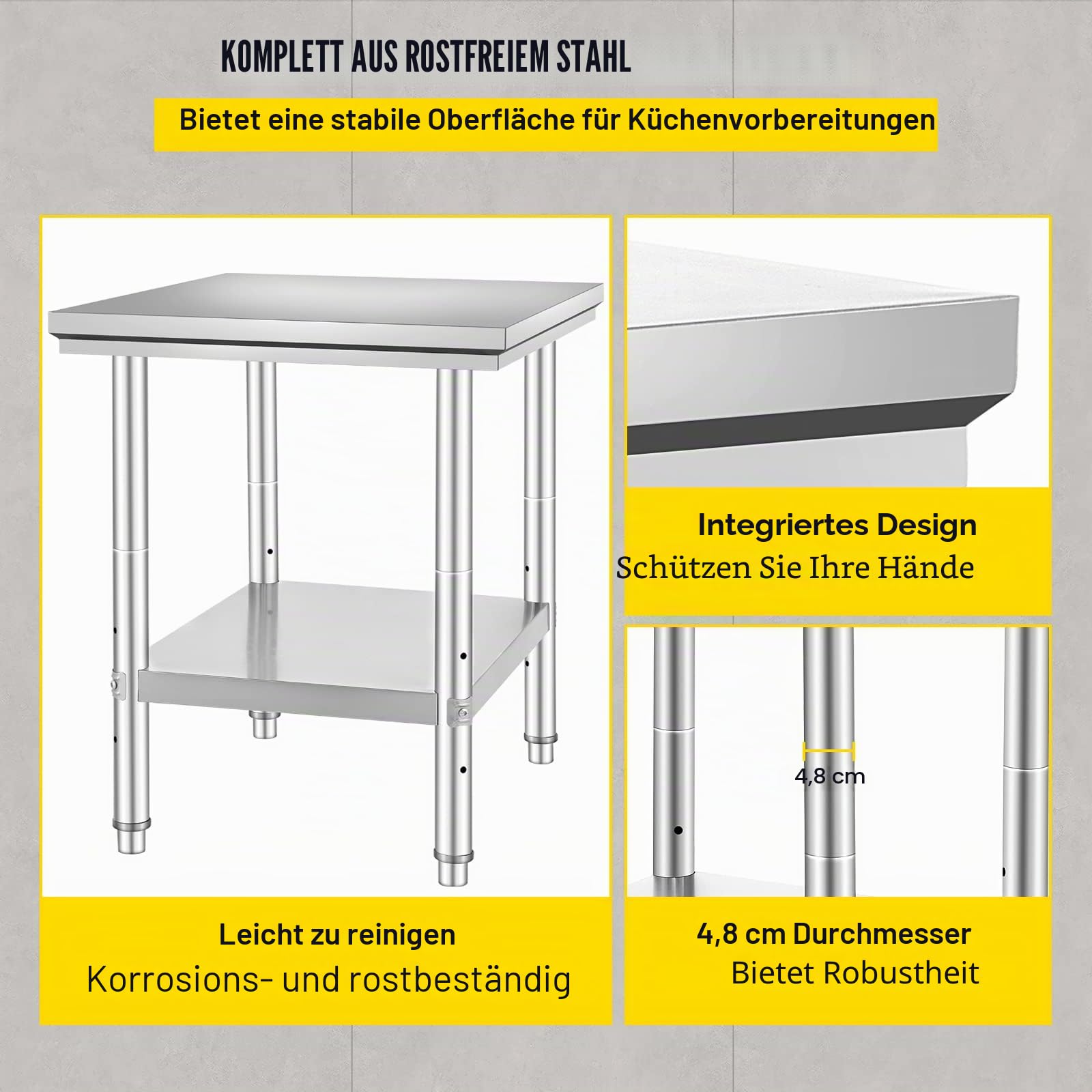 VEVOR Arbeitstisch Küche Edelstahl 60 x 76 x 80 cm Arbeitsplatte Küche in 2 Etagen Arbeitstisch aus Edelstahl für die Zubereitung von Speisen, Hotels, Büros, Krankenhäusern