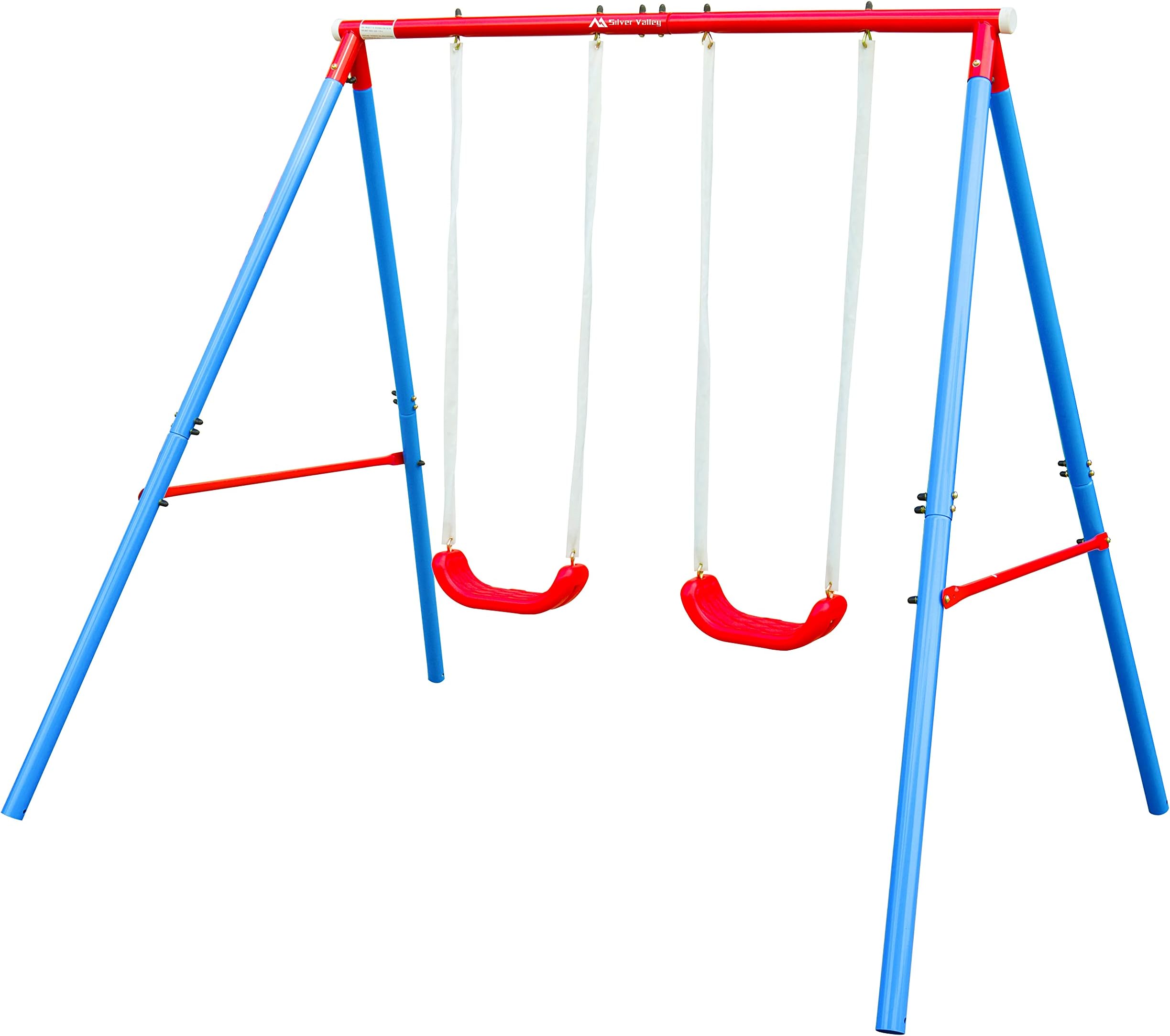 Silver Valley Outdoor Swing Set Kids with 2 Swing Seats Double Swing and Steel Frame Construction