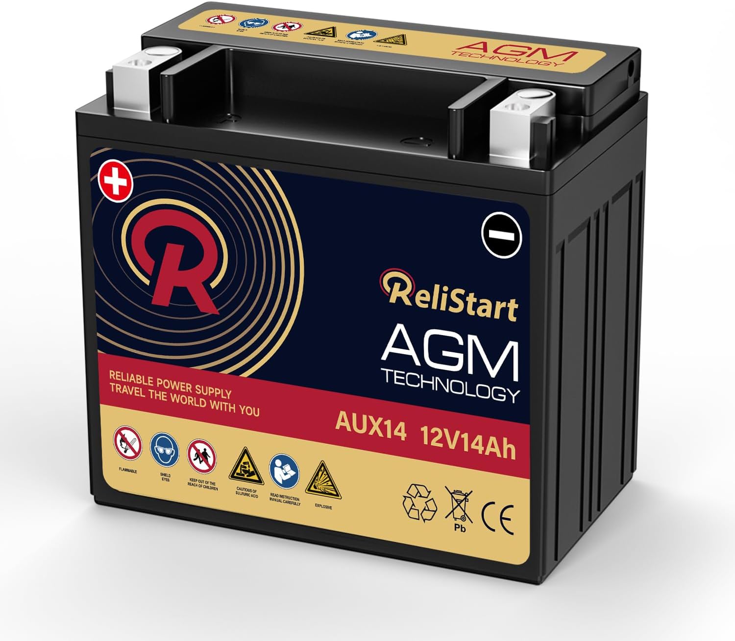 AUX14 Auxiliary Battery, 12V 14Ah AGM Battery, 200CCA, Rechargeable AGM Car Battery