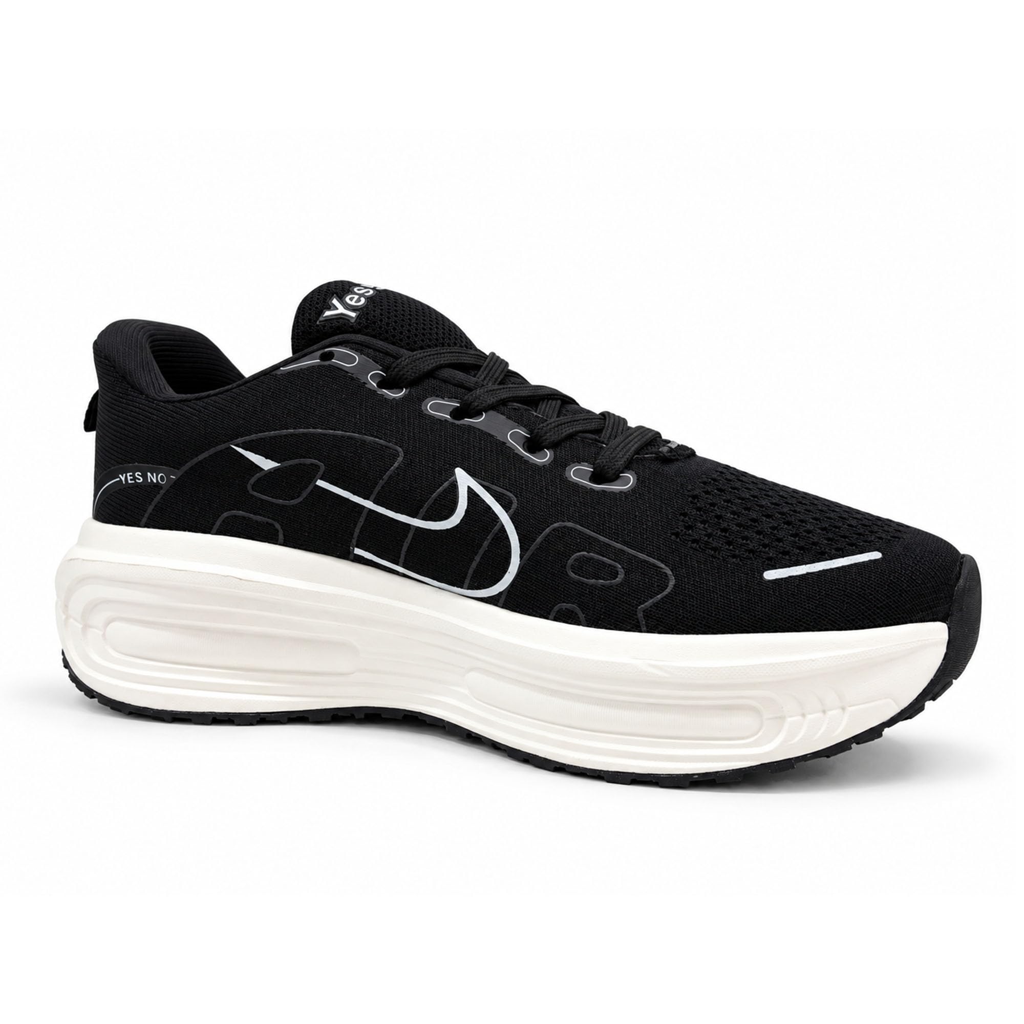 Yes'No Men's Black Sports Shoes Black & White - Image 1