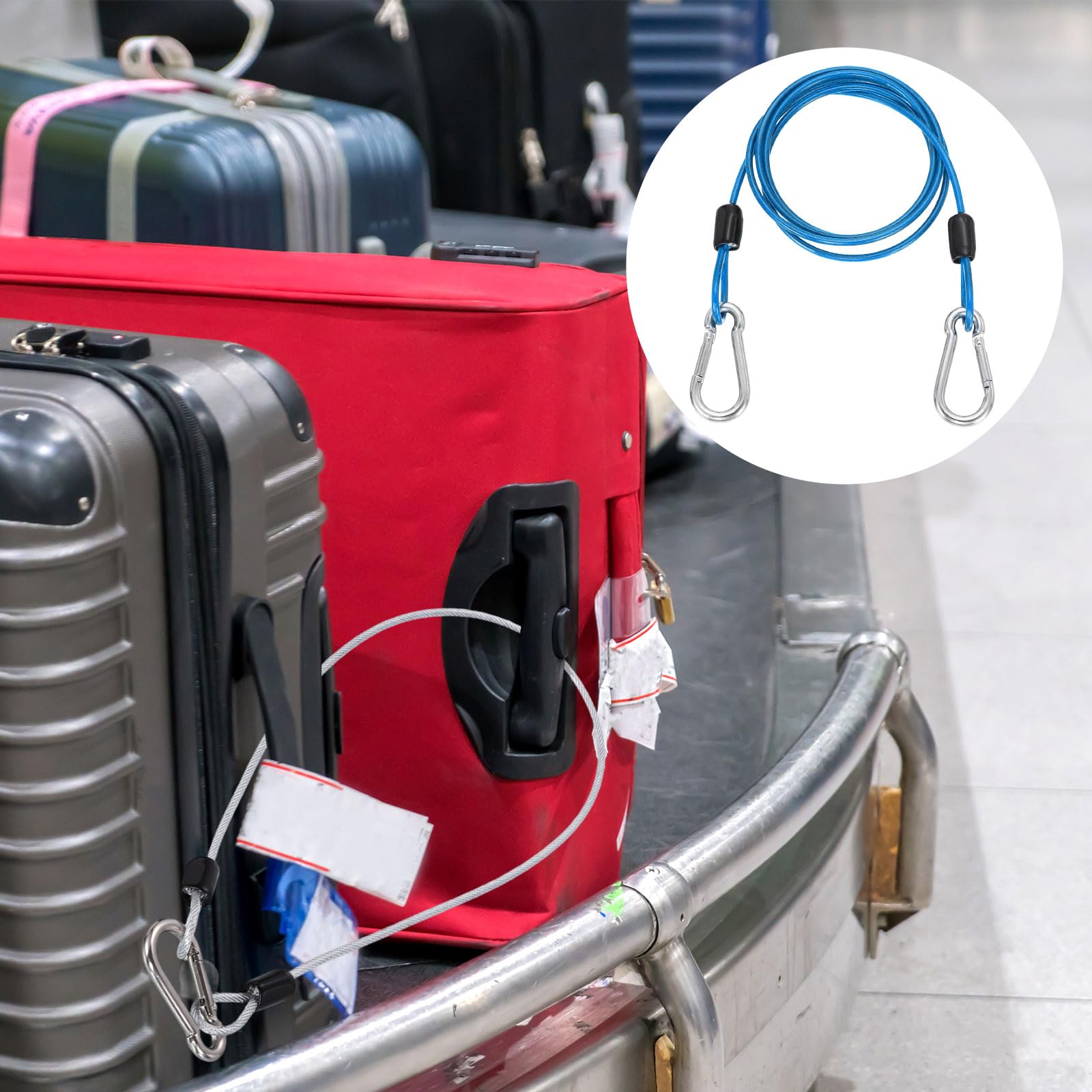 PATIKIL 1m Cavo Di Sicurezza In Acciaio Con Moschettone, 1Pc Cavo Flessibile Rivestito In PVC A Doppio Anello Per Blocco Bici Catena Di Sicurezza Per Bagaglio, Blu Trasparente