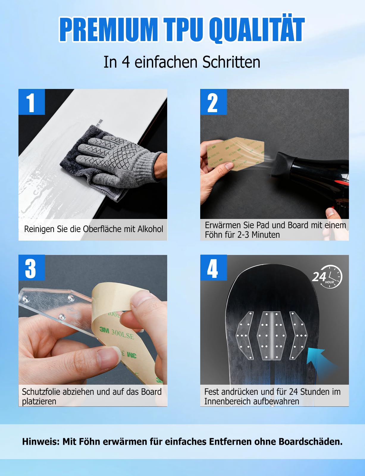 Lot de 2 coussinets de snowboard en TPU de qualité supérieure, adhérence 3D antidérapante pour un contrôle maximal, adhésif résistant au froid, design transparent pour un snowboard sûr