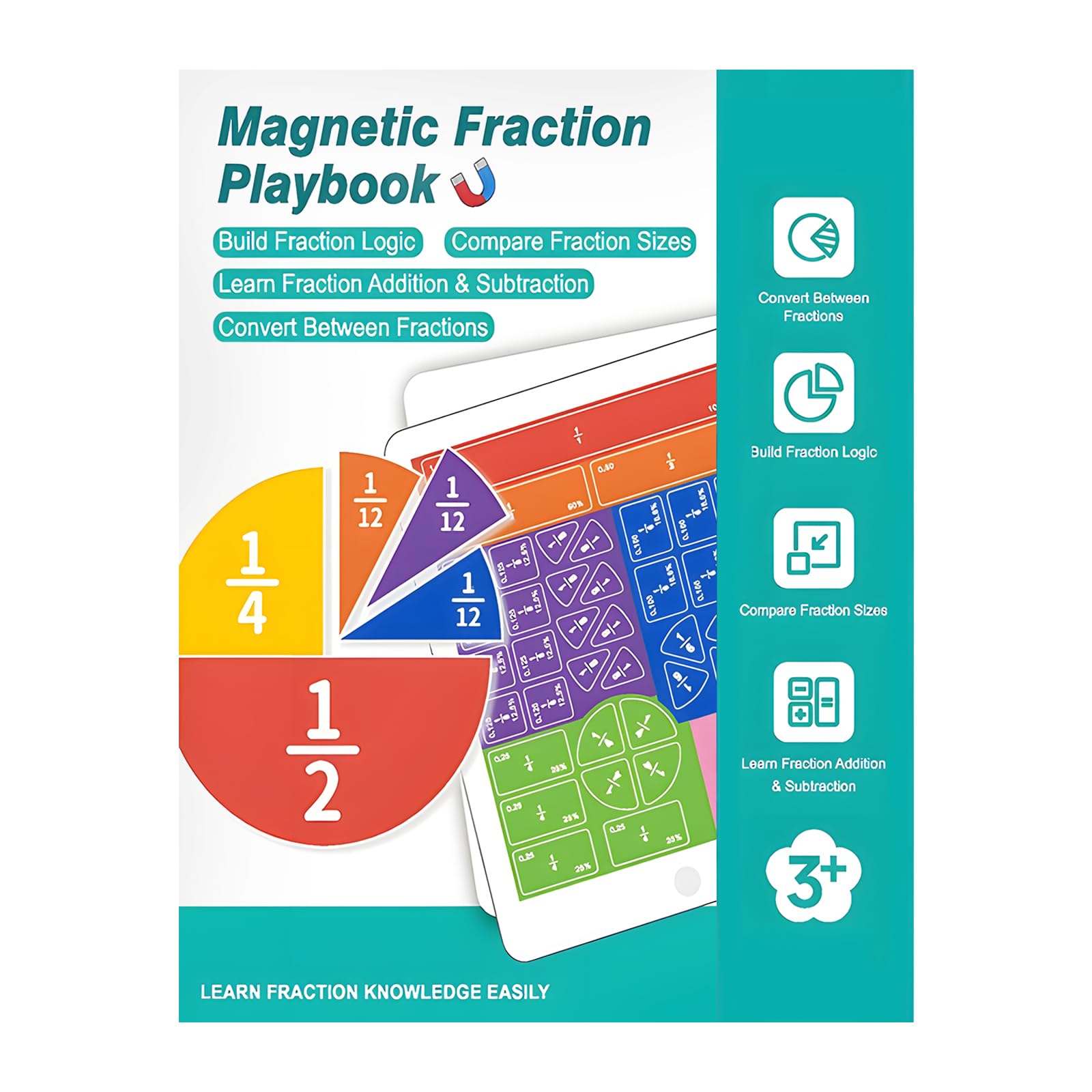 Libro de Fracciones Magnéticas para Niños – Libro Demostrativo con Manipulativos, Juego Educativo de Matemáticas, Recursos de Aprendizaje para Escuela y Casa