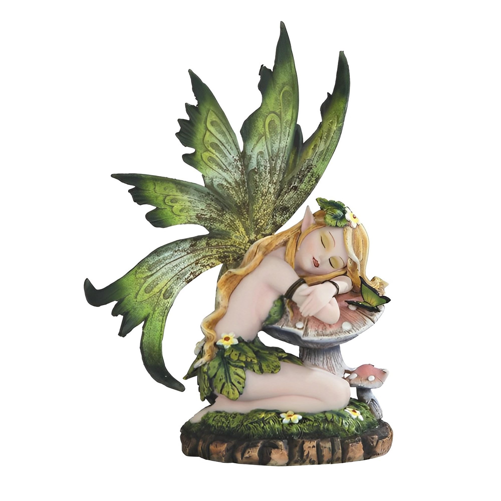 Figurine de fée de la forêt verte endormie sur champignon ICE ARMOR