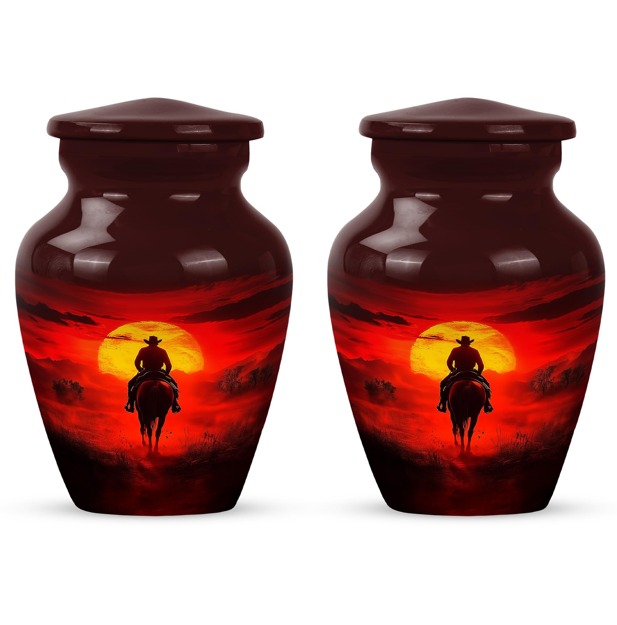 Cowboy Cremation Urn - Small Urn for Human Ashes Keepsake - Urn for Ashes Adult Male - Urn for Ashes for Women - Cremation Urns for Human Ashes - Size 3 Inch, Pack of 2