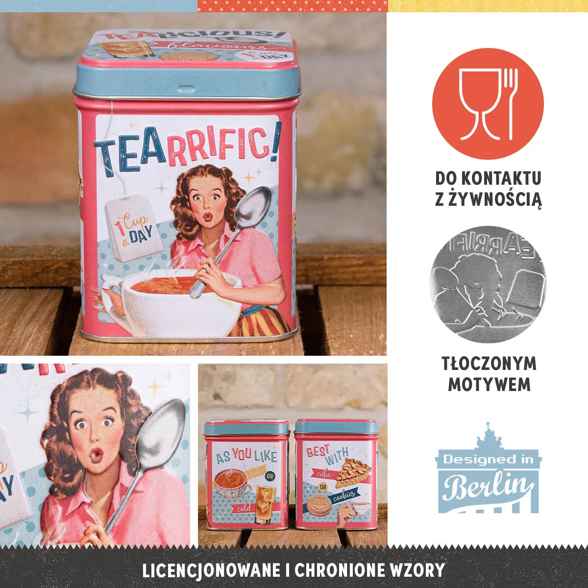 Nostalgic-Art Retro puszka na herbatę, 100 g, Tealicious & Tearrific – Pomysł na prezent dla miłośników herbaty, metalowy pojemnik na herbatę, Styl vintage