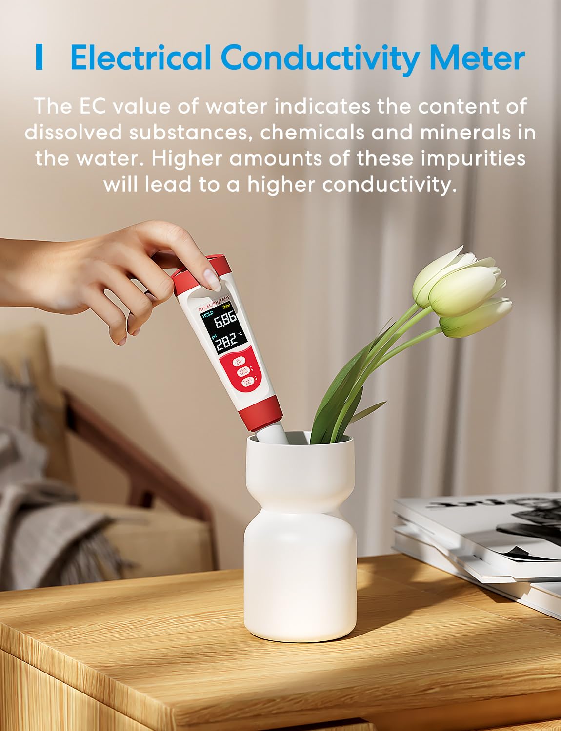 Flysocks pH Messgerät 4 in 1, Digital Wasserqualität Tester, IP67 Trinkwassertest für pH/TDS/EC/Temperatur mit LCD Hintergrundbeleuchtung Wasserqualitätsprüfgerät Leitfähigkeitsmessgerät Wasser Tester