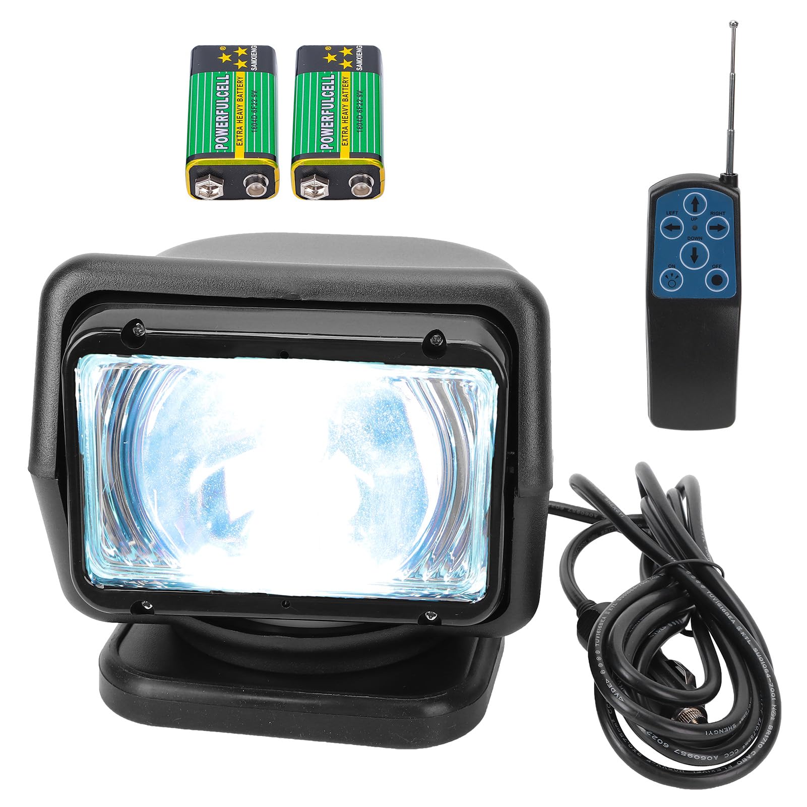 Suchscheinwerfer für Boote, 12/24V 55W Scheinwerfer Fernbedienung Suchscheinwerfer Einstellbarer Winkel Wasserdicht für Outdoor Marine(Schwarz)