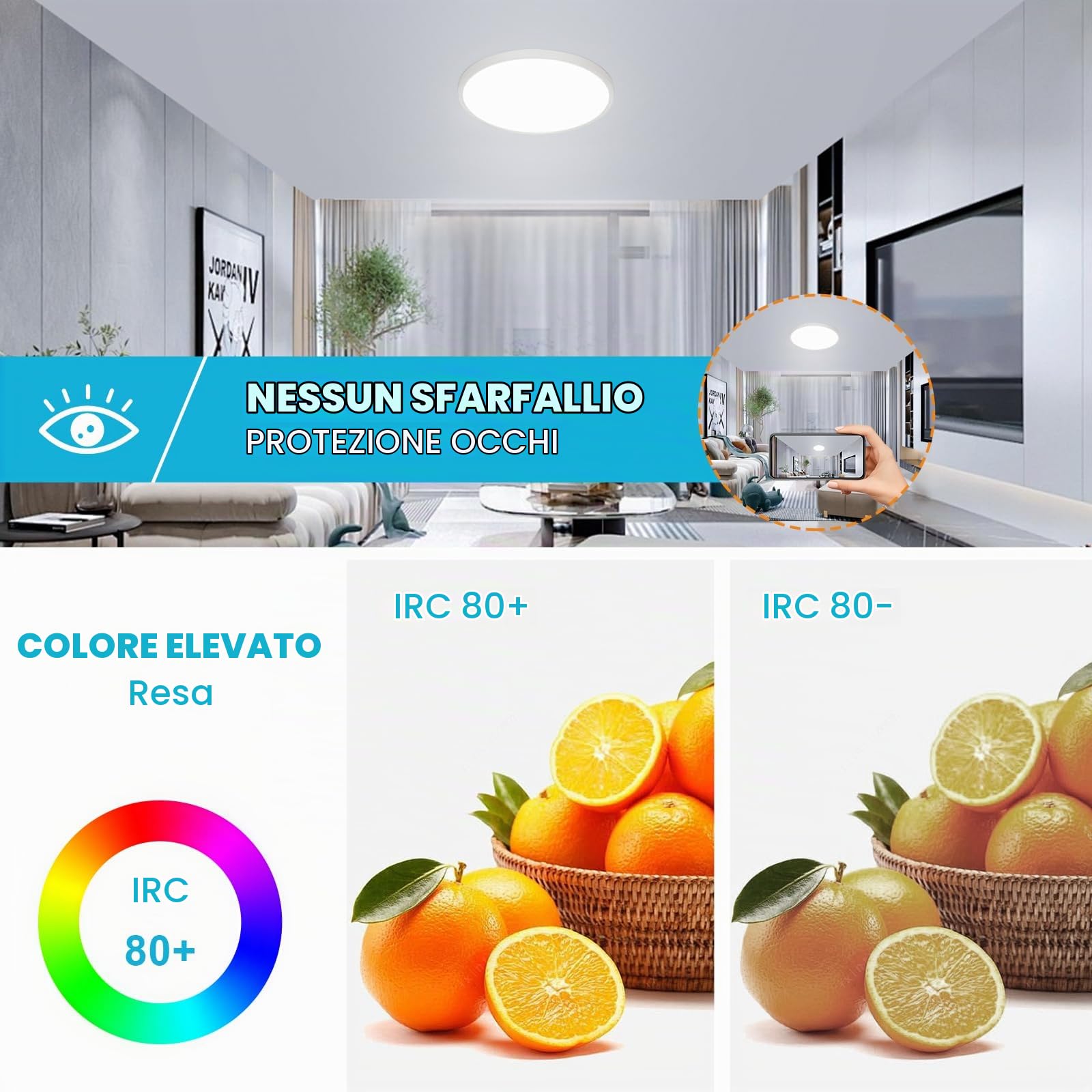 Osairous Plafoniera LED Soffitto, Ø50cm 42W Plafoniere moderna, IP44 Lampada LED Soffitto, 6500k 4800 LM Luce Neutra per Soggiorno, Camera da Letto, Cucina, Bagno, Balcone (6500k, 50cm 42W)
