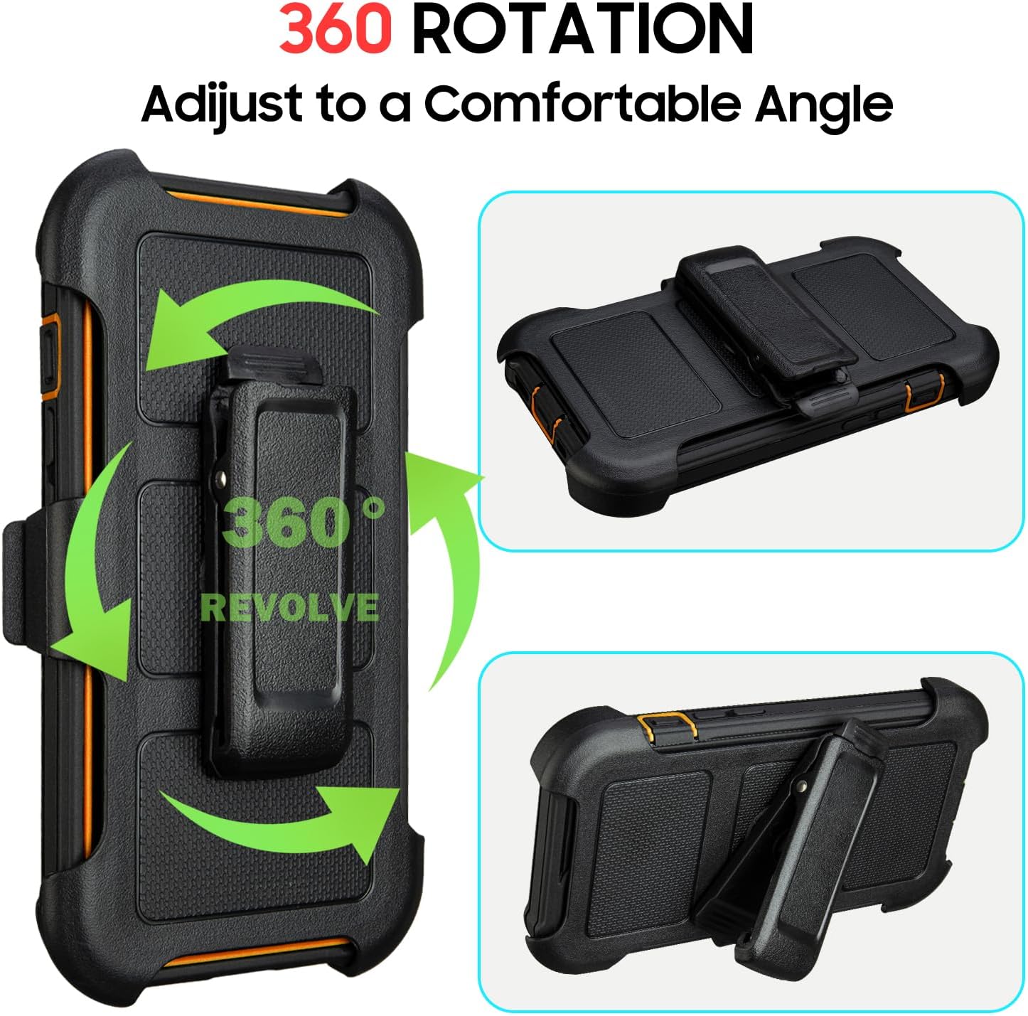for Defender Phone Case iPhone 12 Case with Belt Clip, for Shockproof iPhone 12 Case Heavy Duty Rugged, 2 Layers of Sturdy for iPhone12 Cases, Military-Grade Cover for iPhone12Case Black & Orange - Image 5