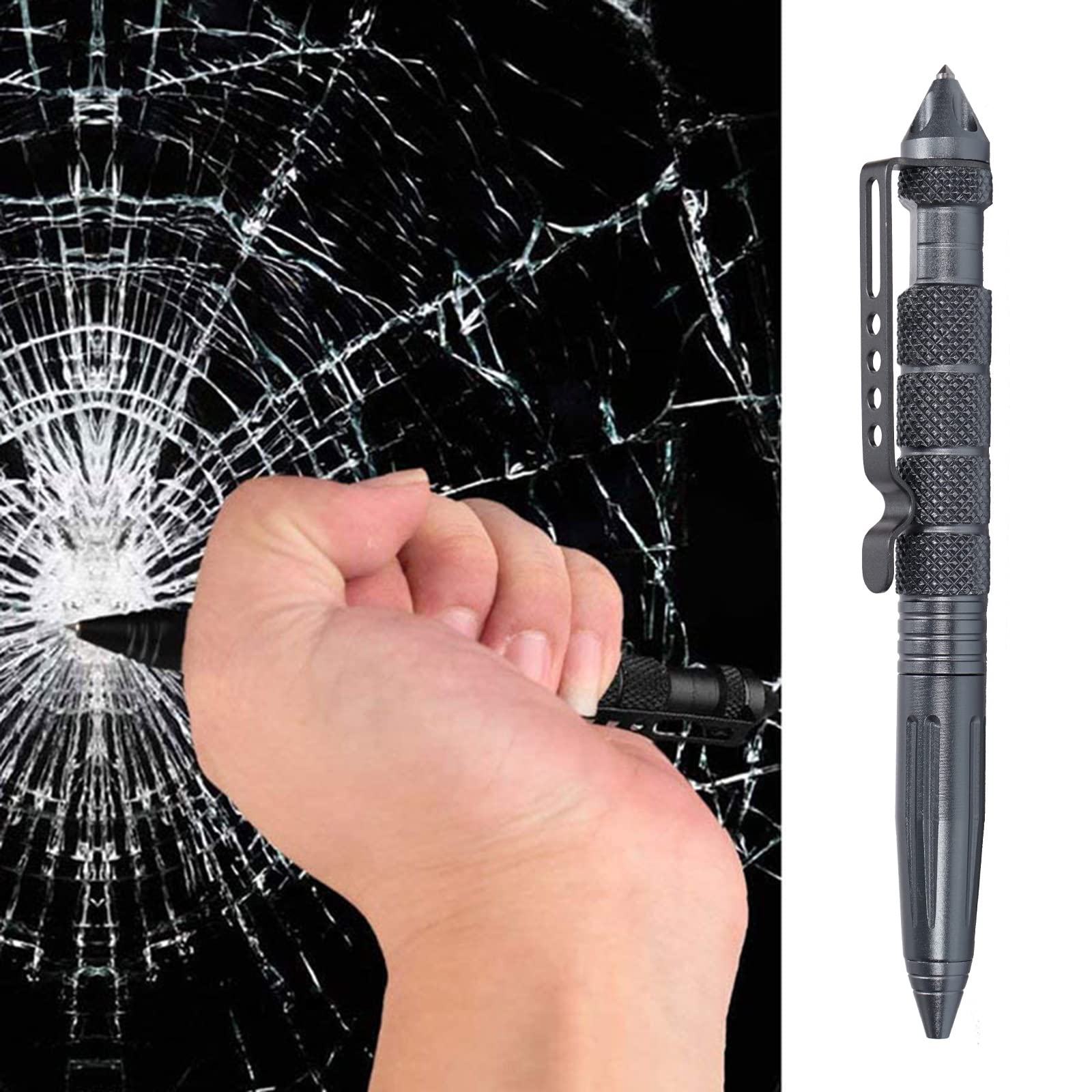 Saijer Bolígrafo Táctico, Negro Aluminio Portátil Con Carburo Rompecristales Multifunción Supervivencia Herramienta Para Defensa Táctica Para Defensa Táctica(1pcs
