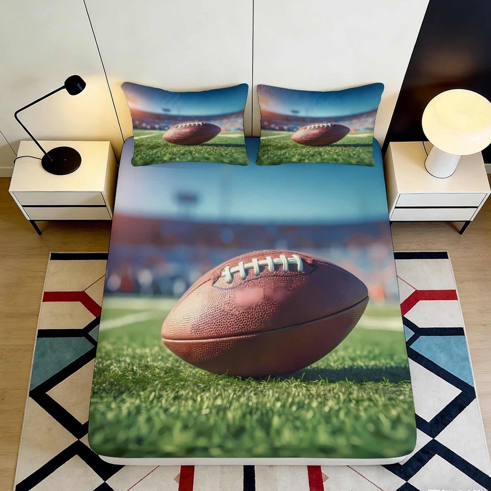 Jqzkxnhpbr Style-4 3D Printed American Football Fitted Sheet Microfiber Soft Anti-Slip Sports Stadium Bed Cover For Bedroom Dorm Gift Decor 90X200x25cm