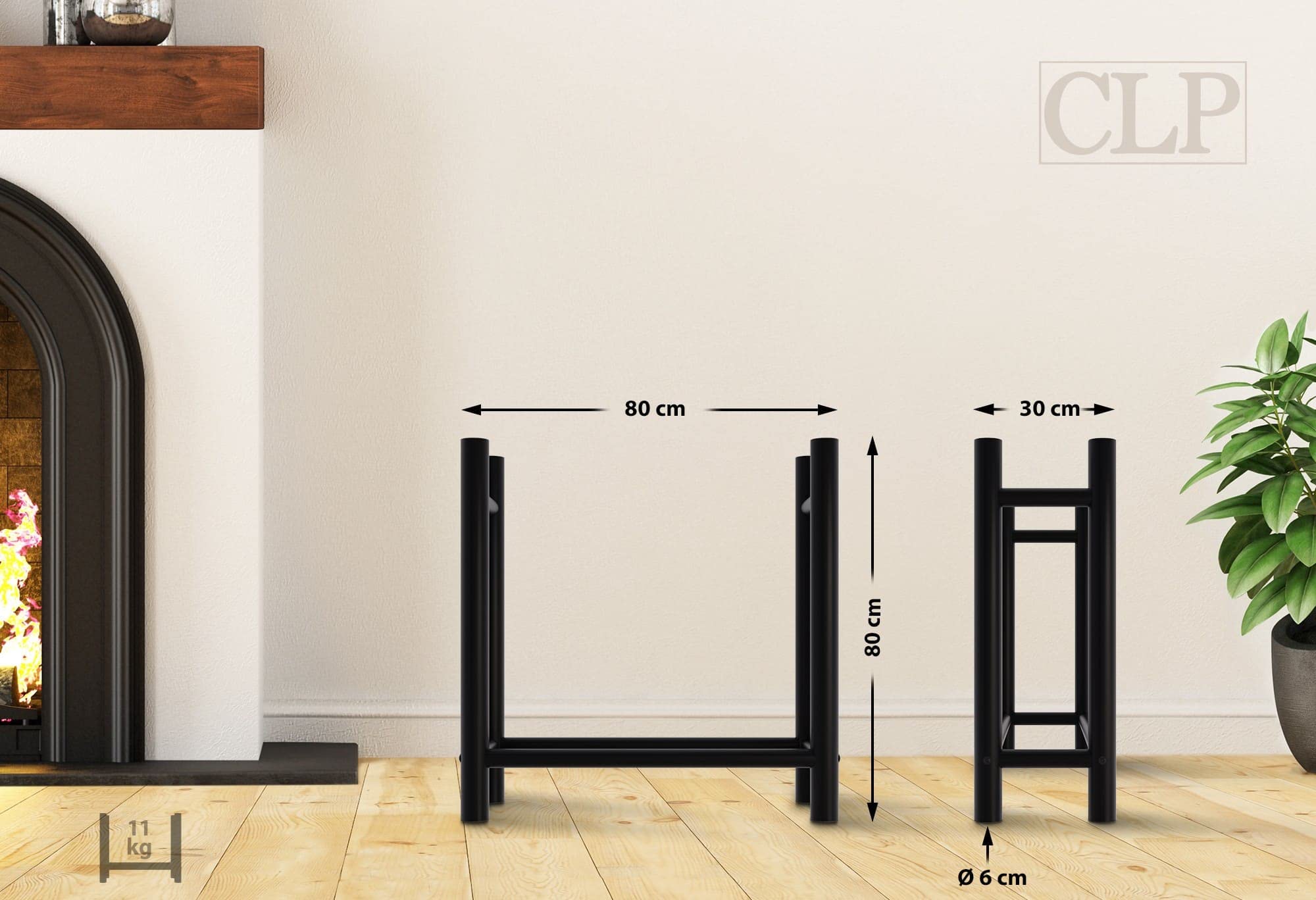 CLP Kaminholzregal Medya I Robuster Kaminholzständer Schwarz Metall I In 5 Größen Verfügbar I Stapelhilfe Für Brennholz, Größe:30x80x80 cm, Form:rund
