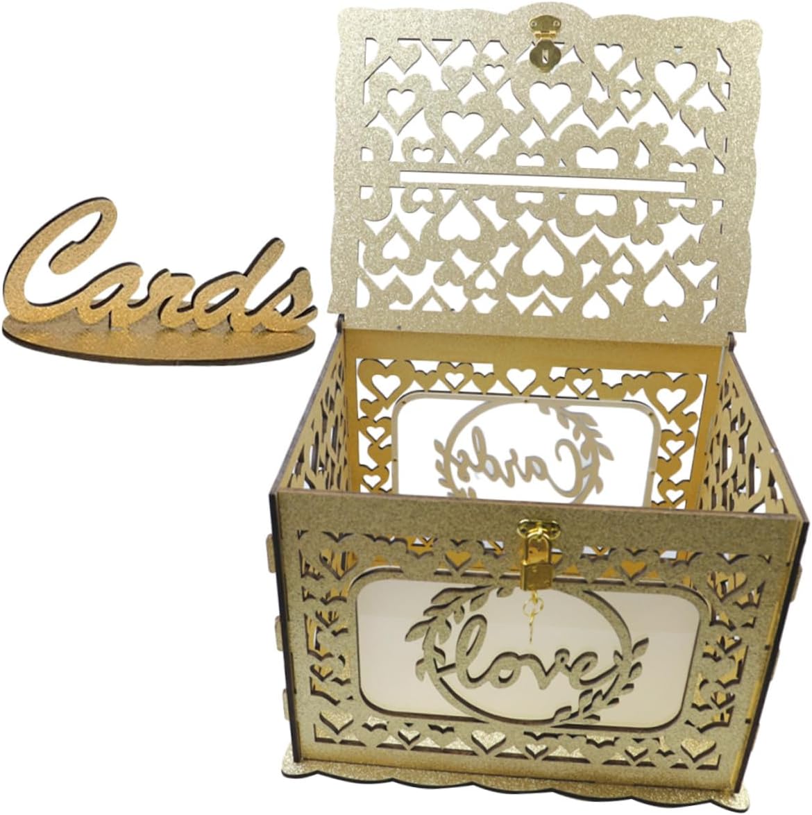 Alipis Hollow Wooden Card Box Decorative Container for Wedding Greeting Cards and Envelopes for Birthday and Anniversary