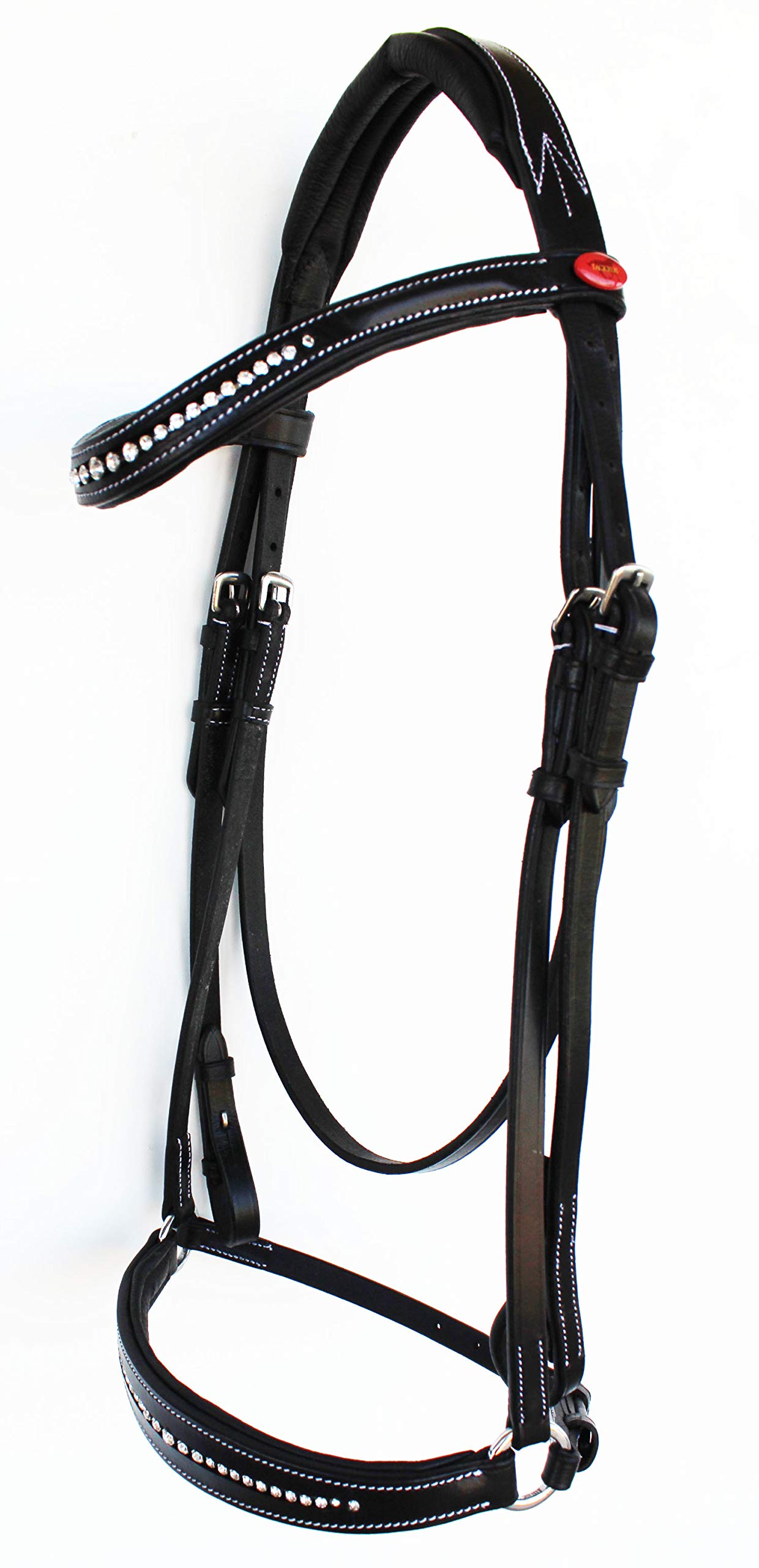 CHALLENGER English Horse COB All Purpose Padded Leather Bridle Crystals Stainless Steel Reins 803480BKC