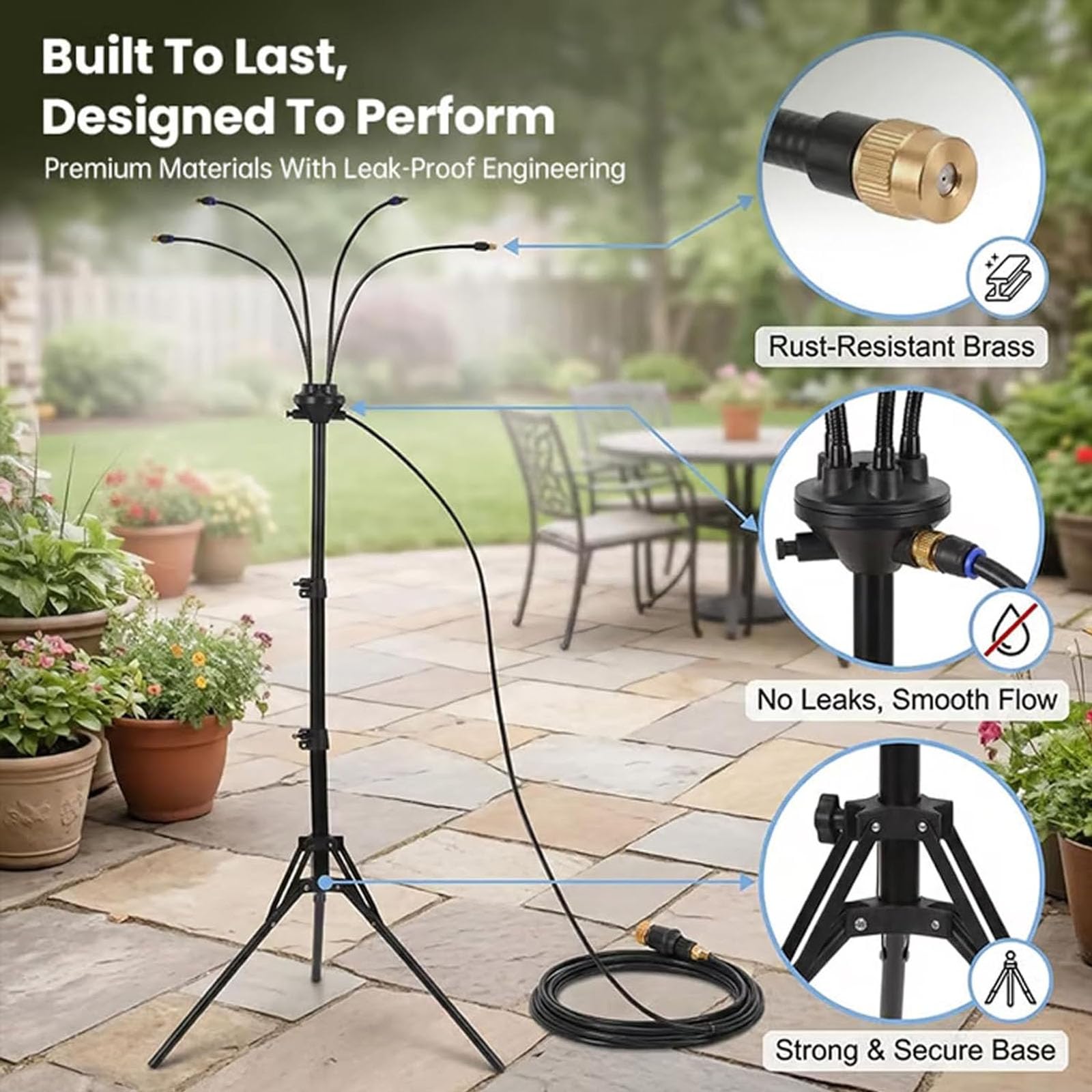1,7 m Misters do zewnętrznego patio przenośnego systemu mglenia, Mister na zewnątrz do chłodzenia patiosów z 8 m linią wody, Patio Misters do chłodzenia grilla na zewnątrz, podwórz, opalanie, basen