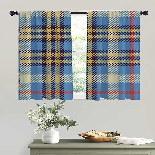 Cortinas opacas azules para Habitacion a cuadros anchas a prueba de sonido, cubierta de puerta de 72 pulgadas de ancho por 72 pulgadas de largo