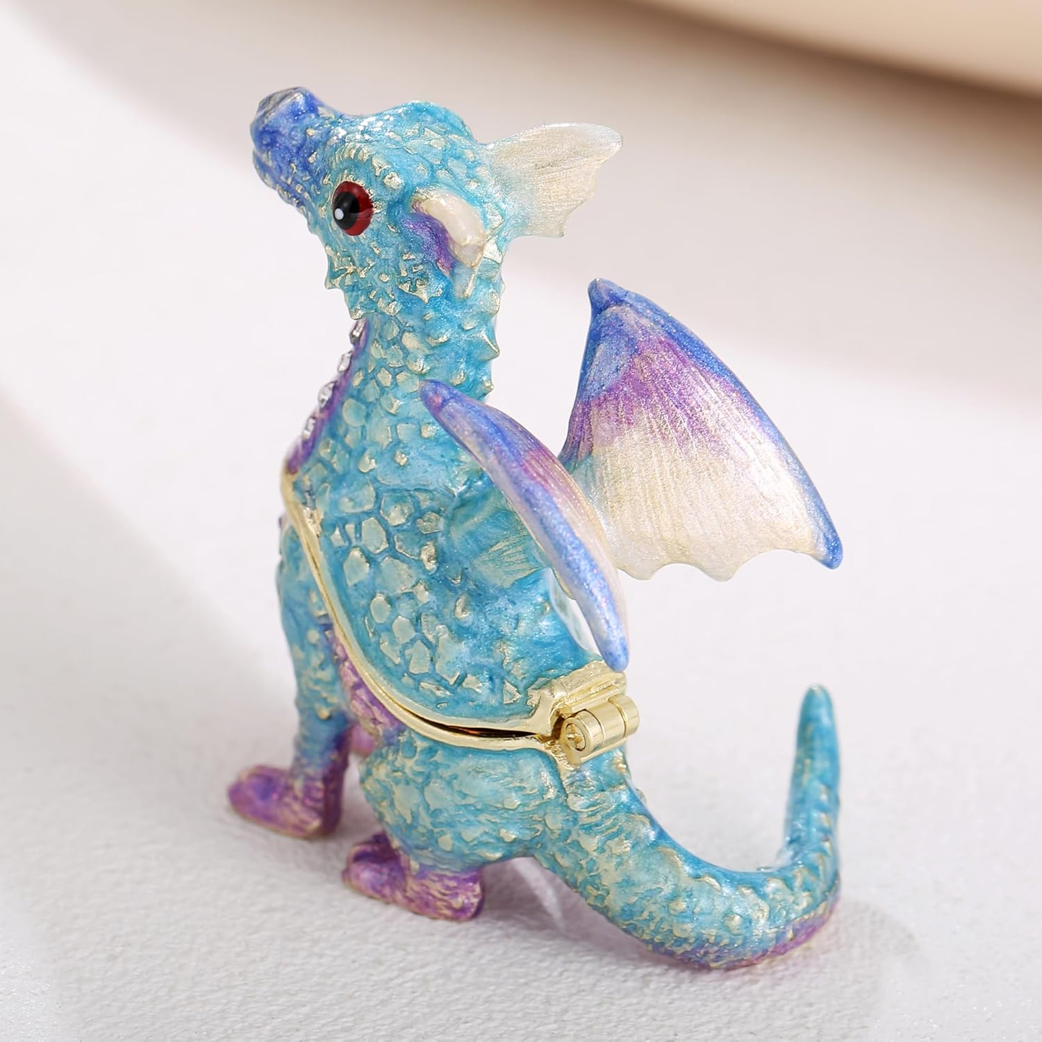 Hand Painted Enamel Dragon Trinket Box for Home Decor, Unique Keepsake Collectible Figurine Jewelry Organizer Storage, Personalized Elegant Handmade Statue Decorative Ornament Gifts (Blue Dragon) - Image 5