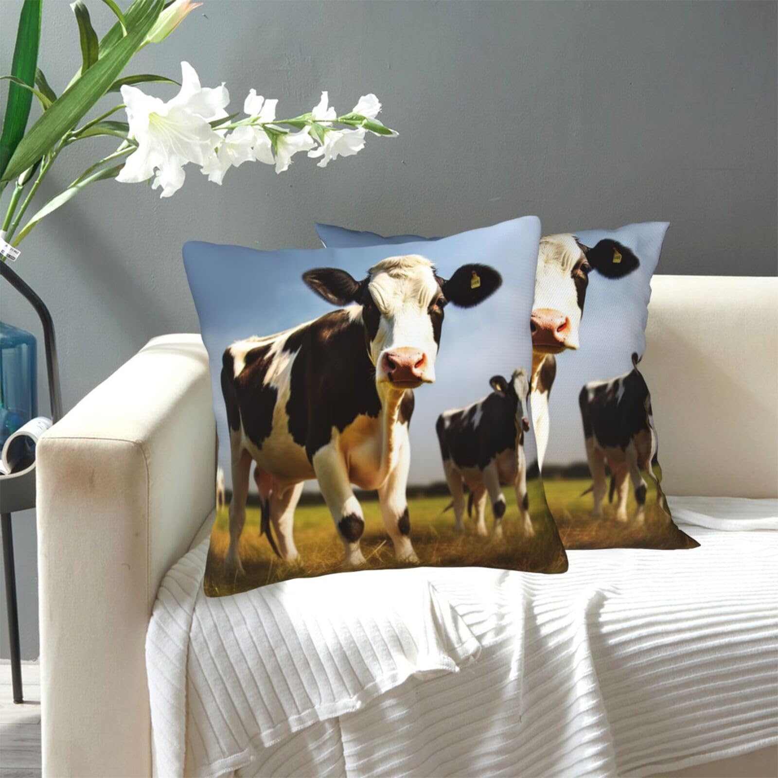 FekiLoot Decorative Throw Pillow Covers Modern Farmhouse Pillowcase Double Sided Cozy Cushion Cover for Sofa Couch Bed 12"X12" Cute Cow