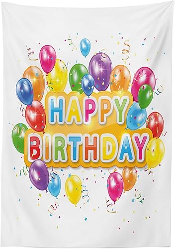 Miniatura 5 de Ambesonne Mantel rectangular de cumpleaños, palabras de feliz cumpleaños con globos vívidos, lluvia Blithesome Happy Day, comedor y cocina, 60 x 84