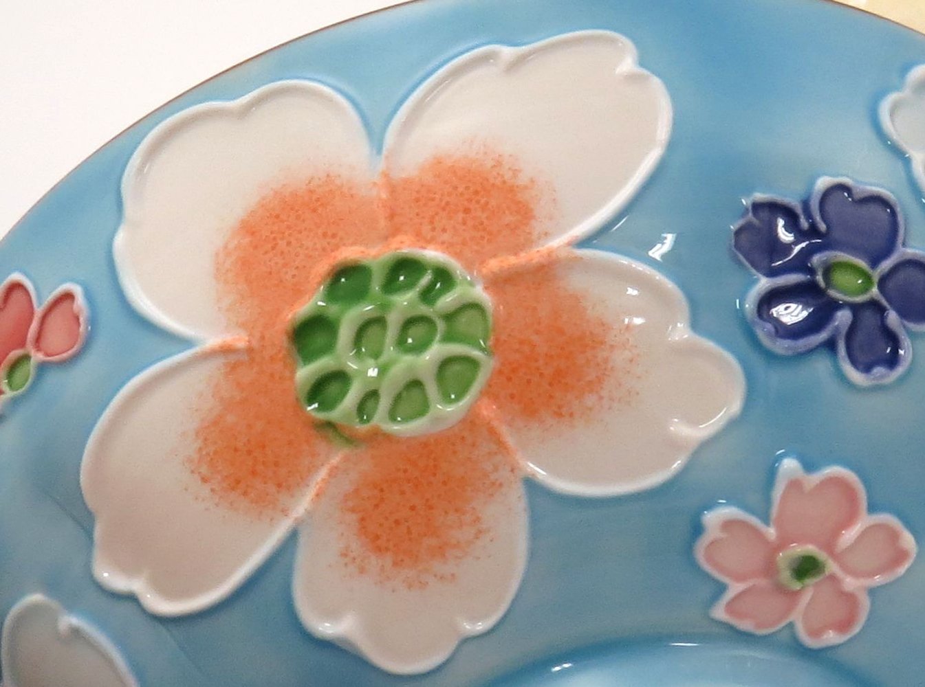 Amazon.co.jp: 京焼 清水焼 昇峰窯 茶漬 大 交趾花尽くし (青) B3-13大
