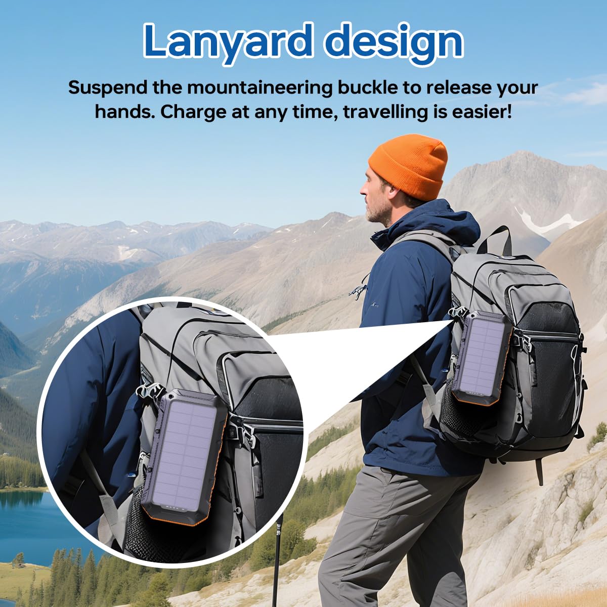 Cargador Solar 20000mAh con 4 Cables Integrados y 3 Puertos USB, Bateria portatil Solar Agua IP67, Carga Rápida QC 3.0, Powerbank Solar para Camping, Senderismo y Viajes