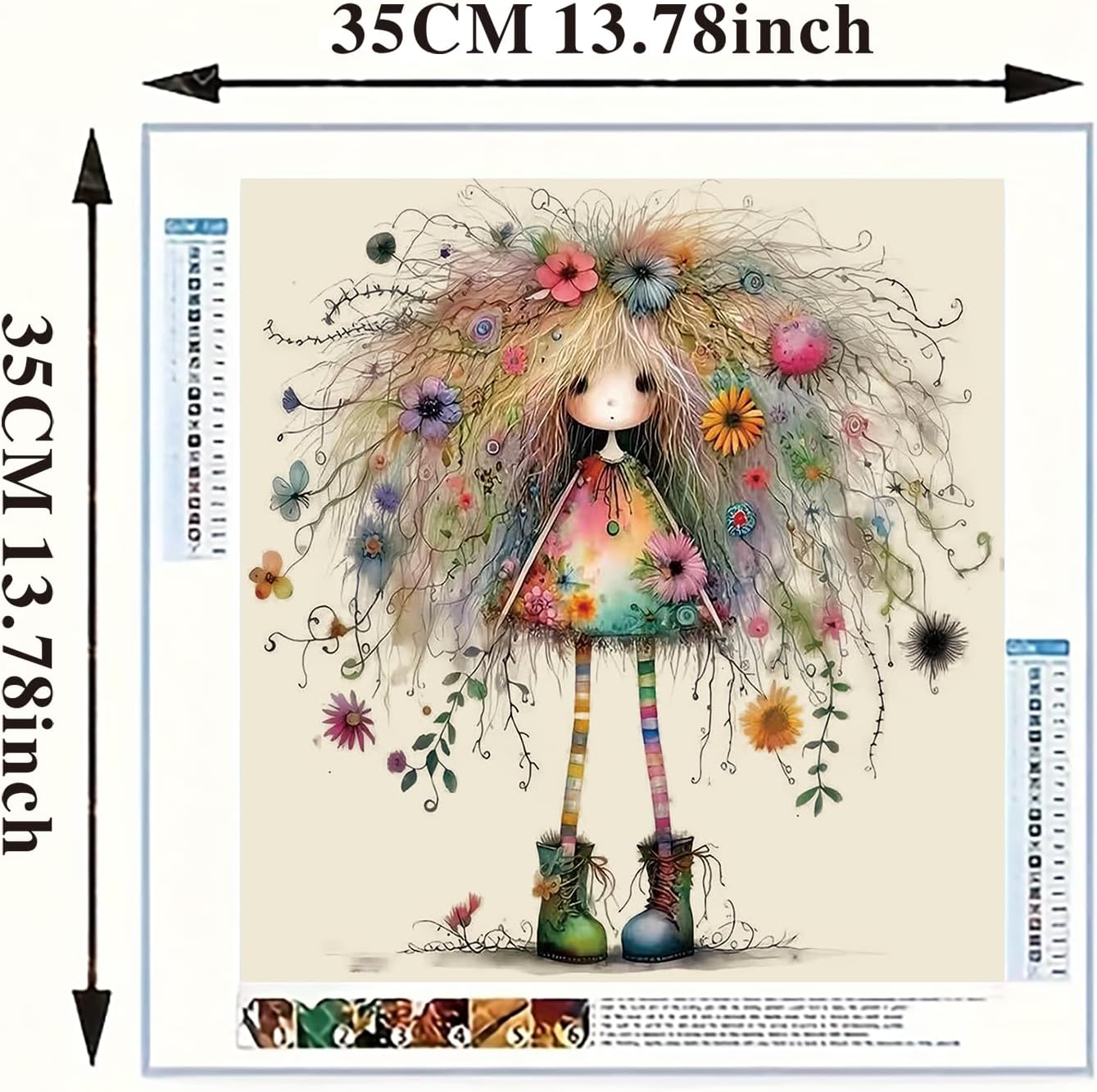 YIYITUPO Diamond Painting Kit, Whimsical Girl with Floral Hair, 13.78x13.78 Inches, Full Drill Round Diamonds, Complete Tool Set, Multicolor Canvas Art