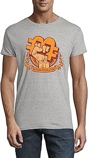 Bitcoin Revolution Bitcoin Logo Hand Graphic Camiseta de cuello redondo para hombre Gris