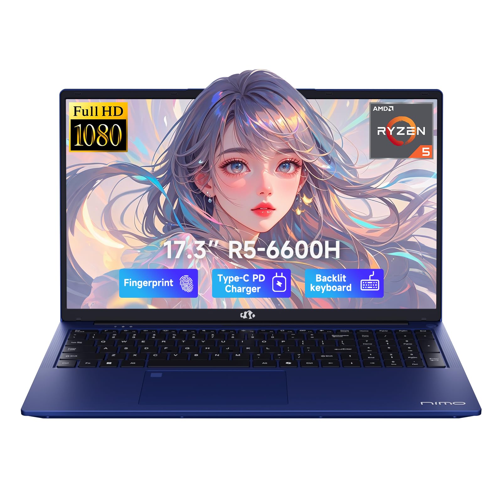 15.6" Gaming Laptop, AMD Ryzen 5 6600H (Beat i7-1165G7, 6 Cores Up to 4.5GHz), 16GB DDR5 256GB SSD Business Laptop for Student, FHD Display, Backlit Keyboard, Fingerprint, 2Y Warranty