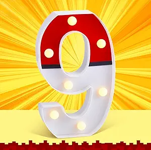 LED Number Lights Cartoon Themed Birthday Decorations LED Light Up Number Centerpieces Table Decorations for Party Supplies Backdrop Wall Decor for Birthday Party Decorations (Cartoon Red and White, Number 9)