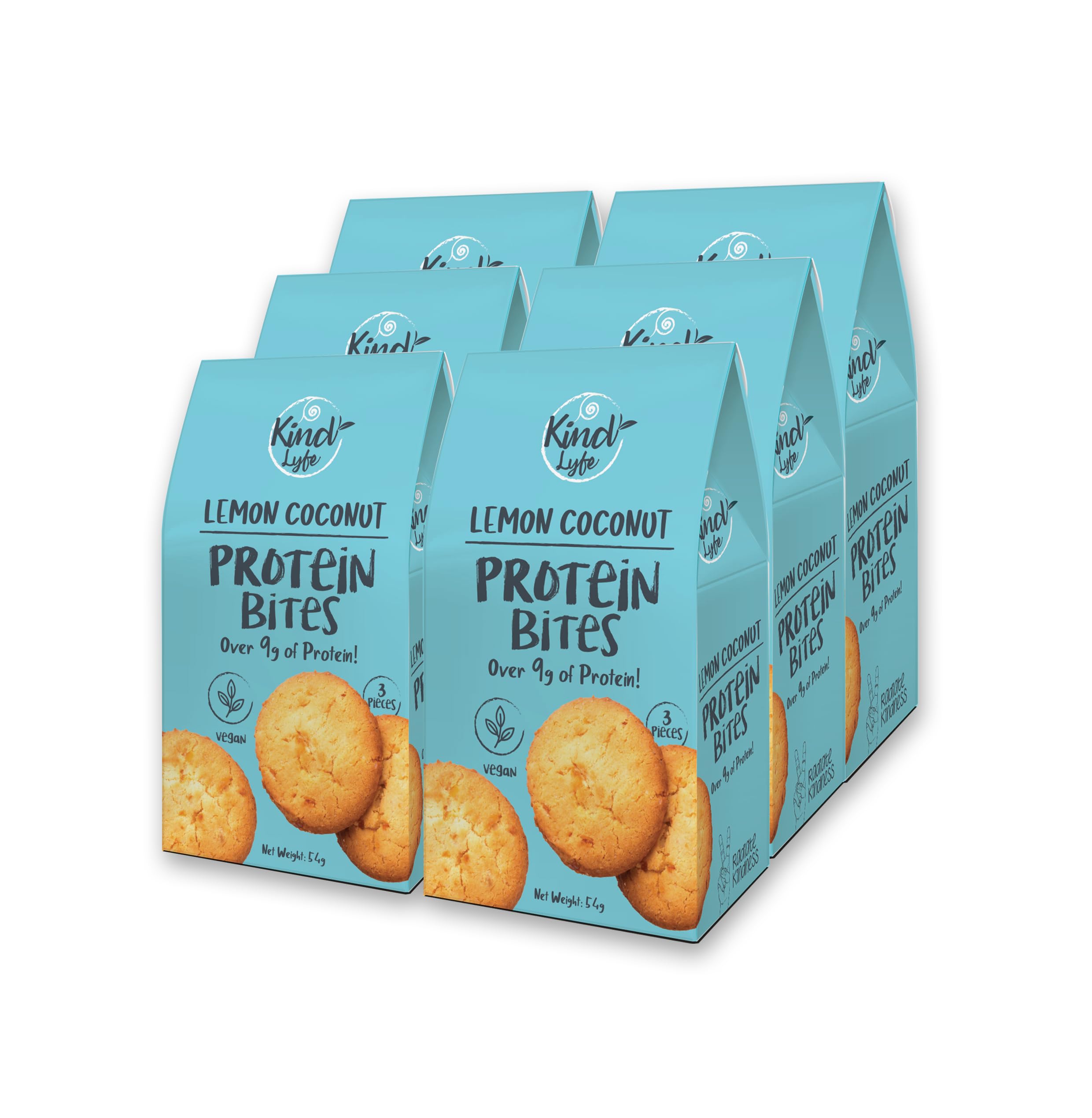 Kind Lyfe Lemon Coconut Cookie Dough Bites, Plant Based, Gluten Free, Vegan, Protein Bites Preservatives and Refined Sugar Free Non GMO Healthy cookie Each Pack 54g (Pack of 6)