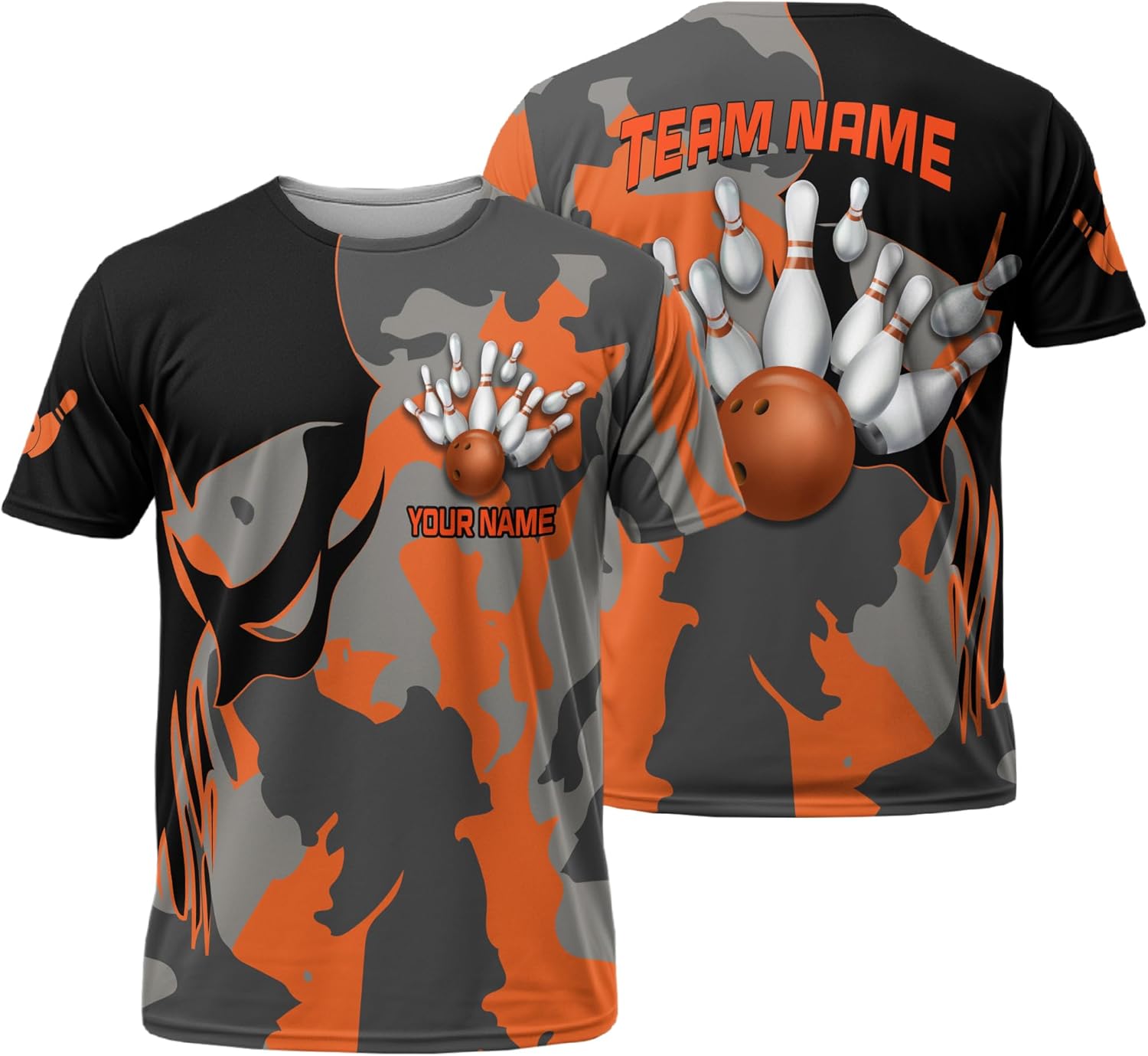 Unisex Bowling Tshirt Customized Bowling Ball Tee Shirt for Camouflage and Bowling Team 3 D Bowling Themed Outfit