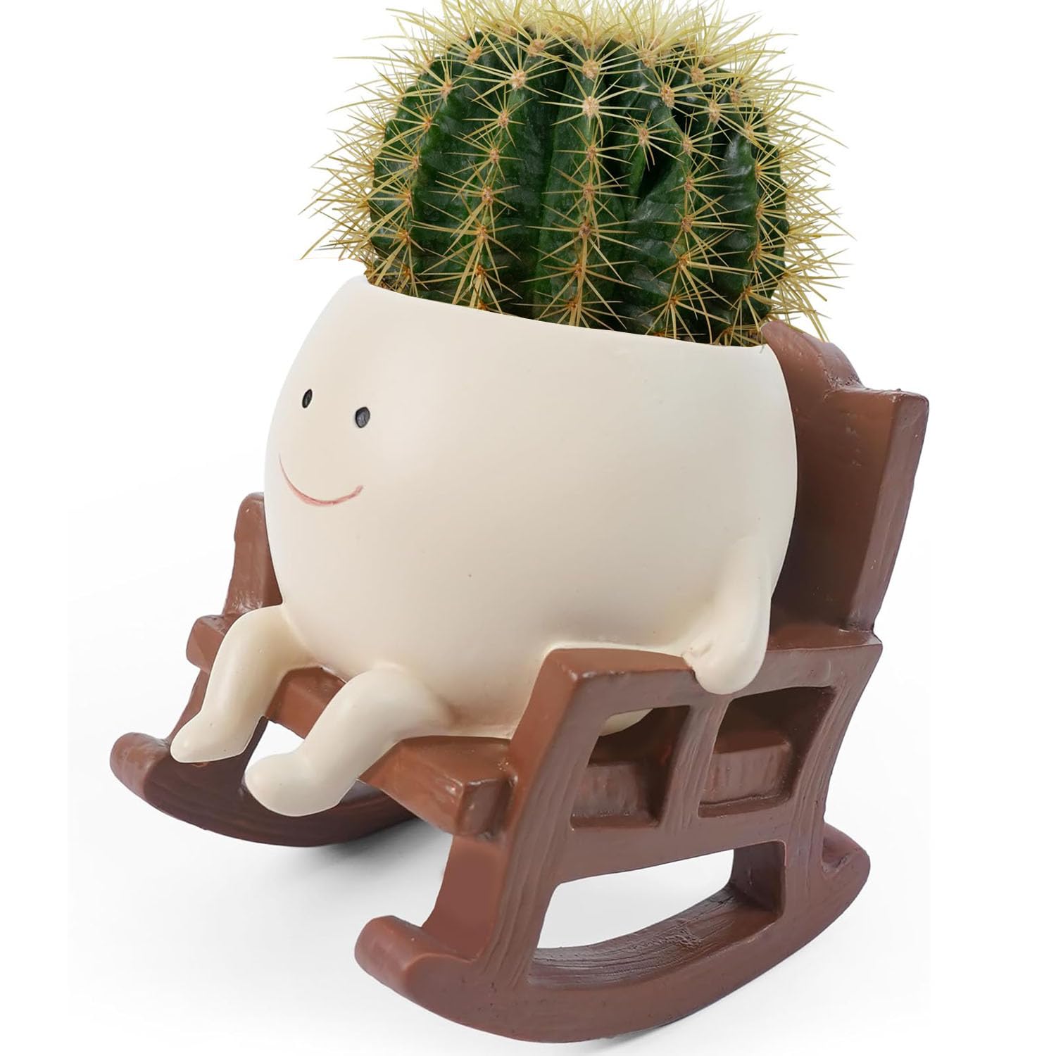 Voarge Smiley Face Planter Pot Cute Resin Flower Head Planters, Creative Succulent Cactus Planter for Home Office Balcony Garden Decoration, Rocking Chair Plant Pot