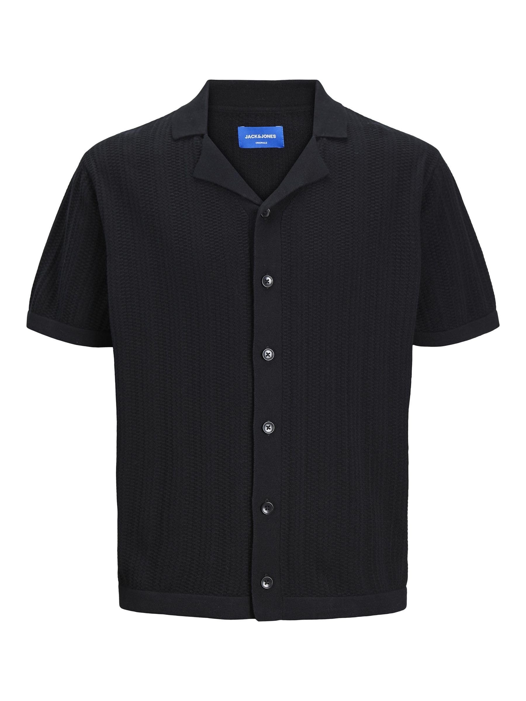 JACK&JONES Herren JORVALENCIA Structure Knit SS Polo SN Poloshirt, Black, S
