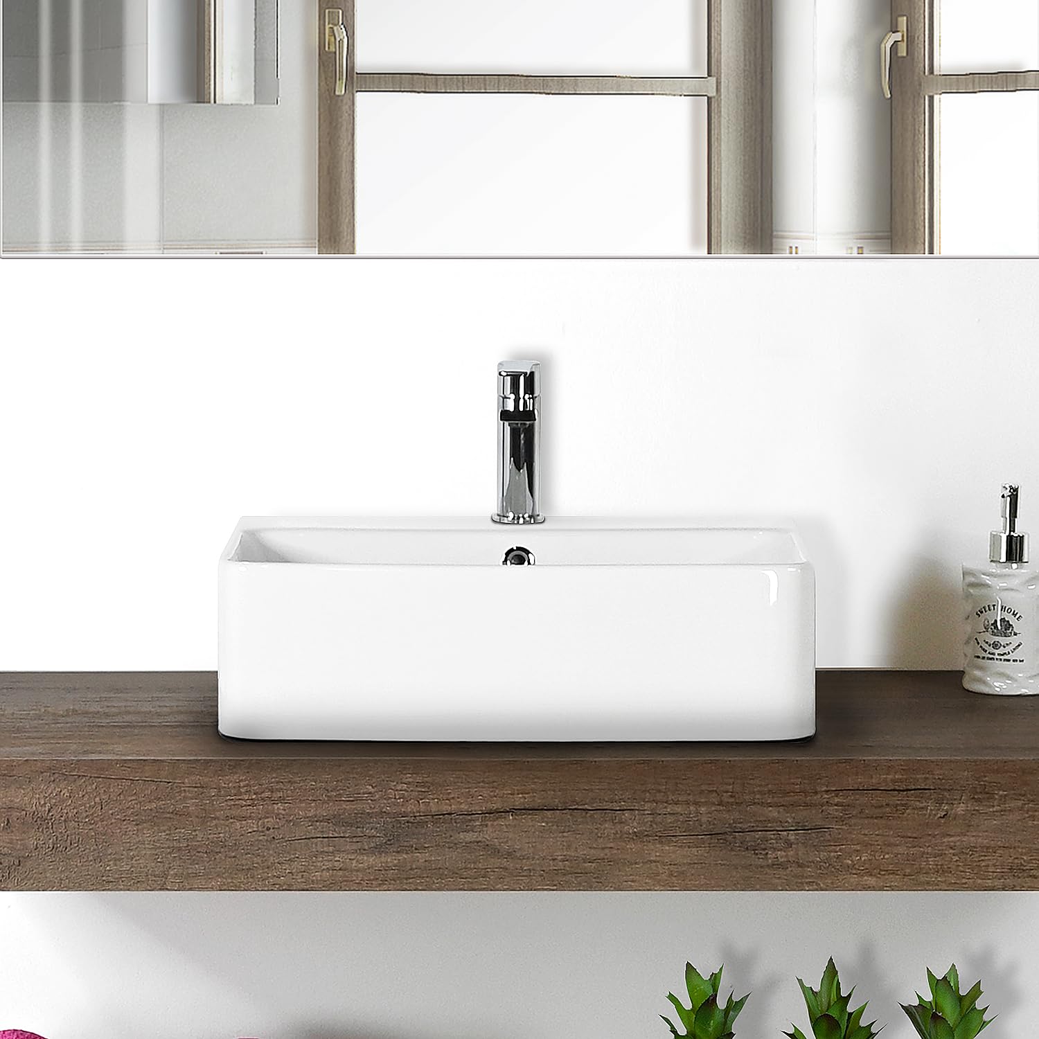 Lavabo Bagno forma Rettangolare in Ceramica Bianco Lucido Misure 53 x 42 x 15 cm - Per piani d'appoggio sospeso in bagno e mobili da toilette