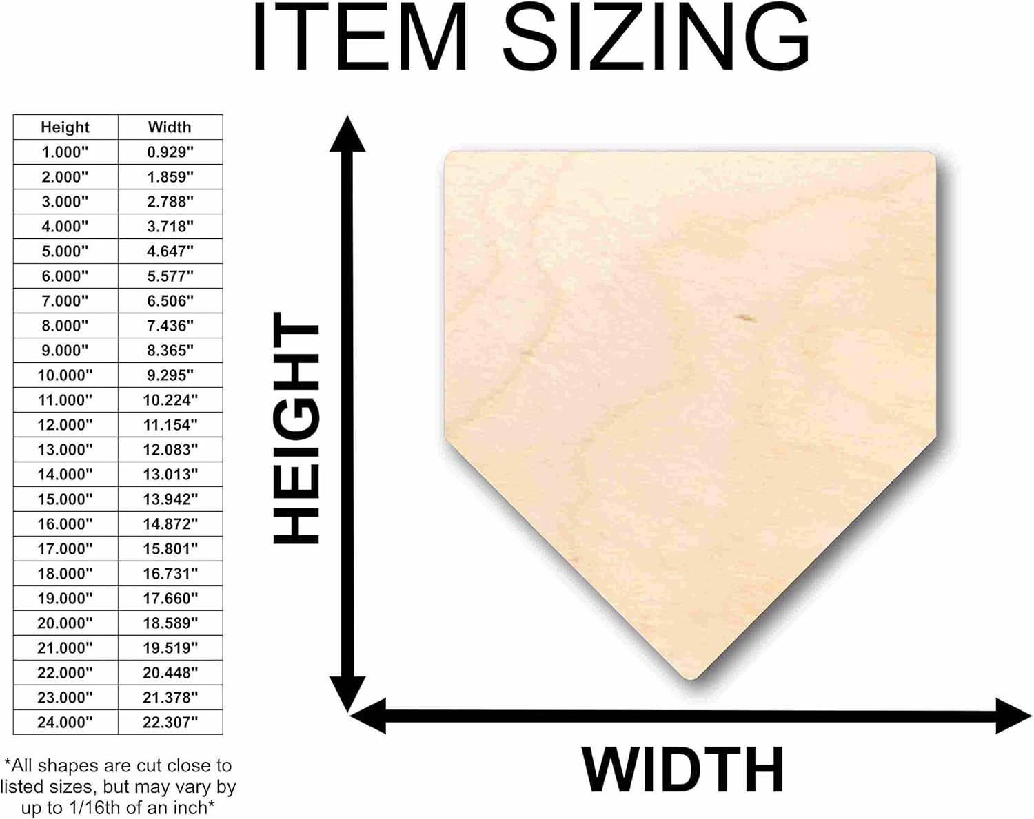 Unfinished Wood Home Plate Baseball Softball Diamond Base Silhouette Craft up to 46" DIY 20" / 1/4"