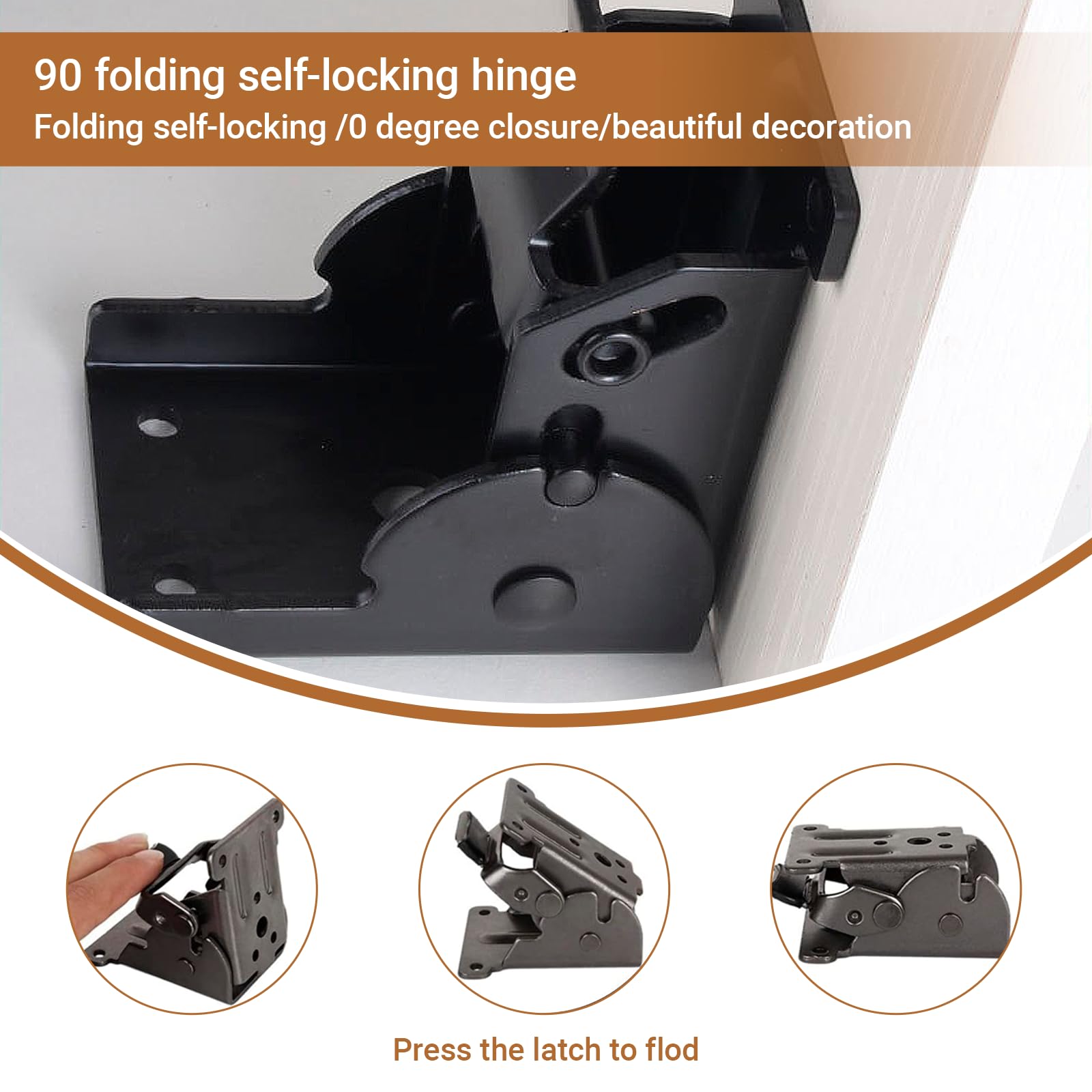 4 PCS 90 Degree Self Locking Foldable Hinges, Folding Lock Extension Table Bed Leg Feet Support - Image 3