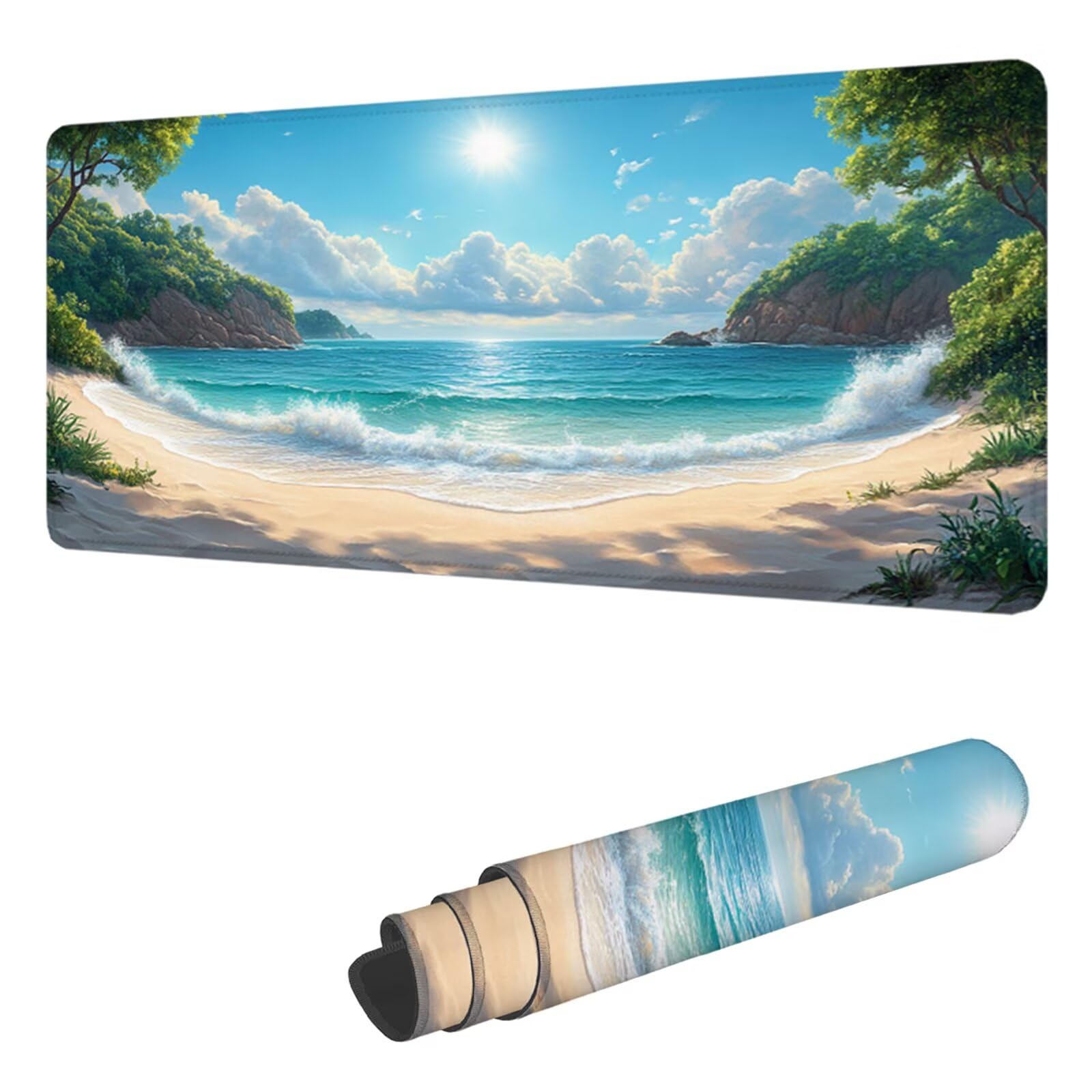 Alfombrilla de Ratón para Juegos, Azul Alfombrilla Ratón XXL 1400 x 600 MM, Mouse Pad Playa Tapete Escritorio, con Superficie Suave y Base de Goma Antideslizante, para Oficina Gaming en Casa H-5849