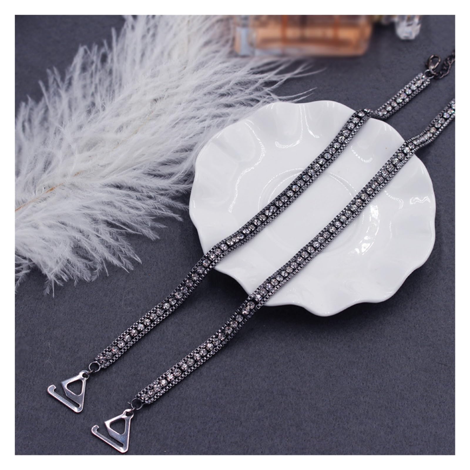 YGMNQAL Shoulder Straps Crystal Underwear Metal Bra Non-Slip Sexy Invisible Cool Women Strap For Decor(B-black,2.2cm hook)