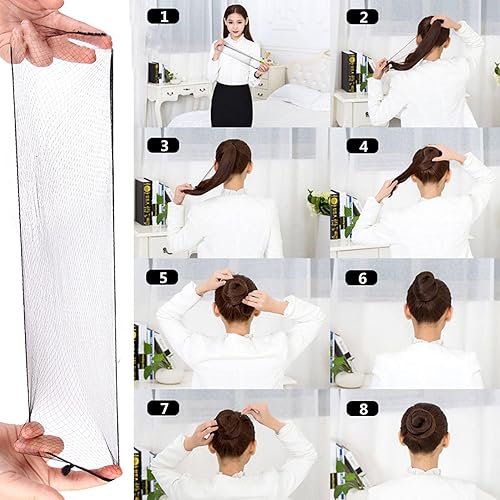 Miniatura 6 de Redes invisibles para cabello largo, 100 piezas de malla elástica negra de 18 a 46 pulgadas para mujeres, para pelucas, moño, servicio de alimentos