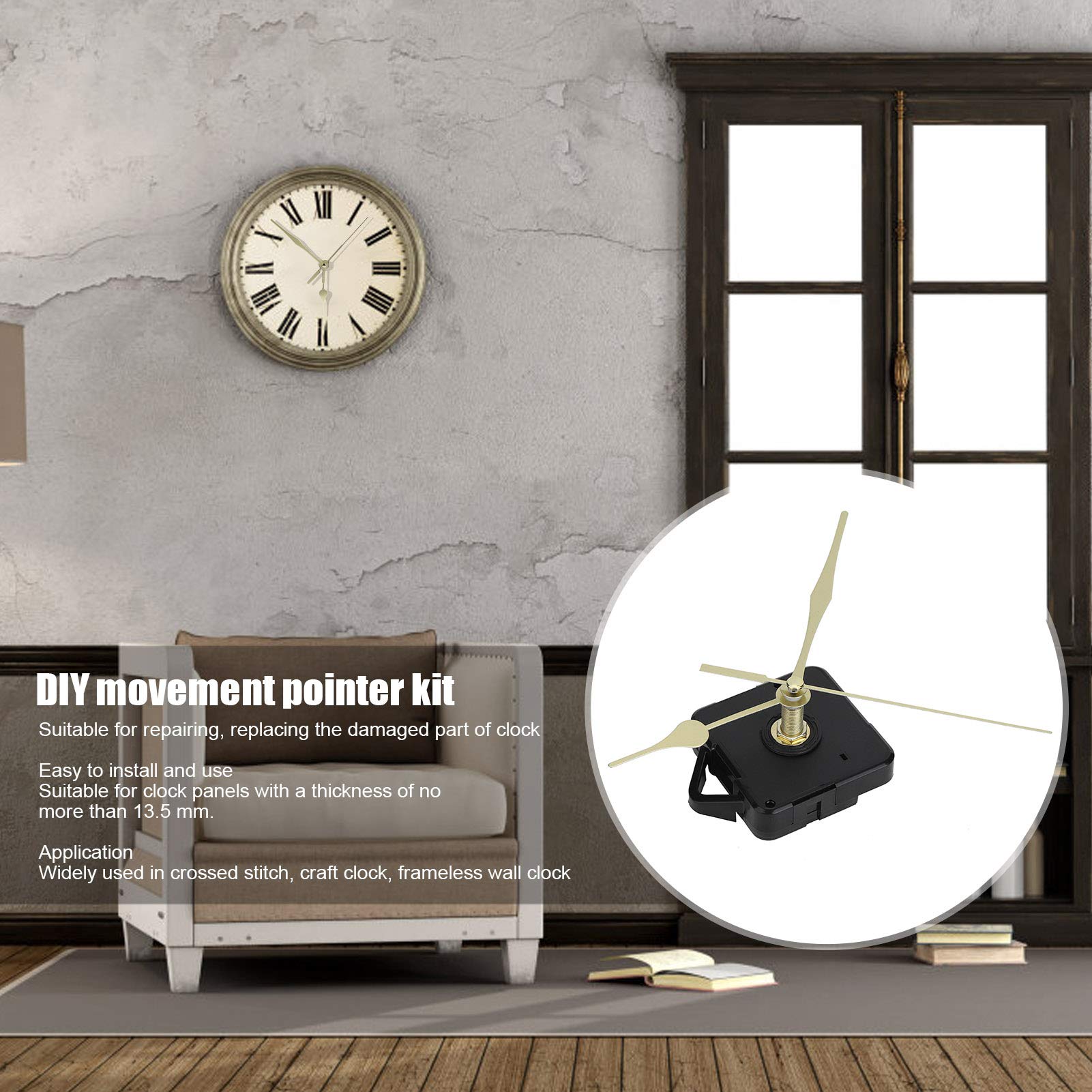 SIXRUN Quarz-Uhrwerk, ABS-DIY-Uhrenreparaturset mit Goldenen Zeigern, 2 Sets, 21 Mm Gewinde, 67 X 55 X 15 Mm, Batteriebetriebene Ersatzteile für das Basteln von Wanduhren Im Home Office