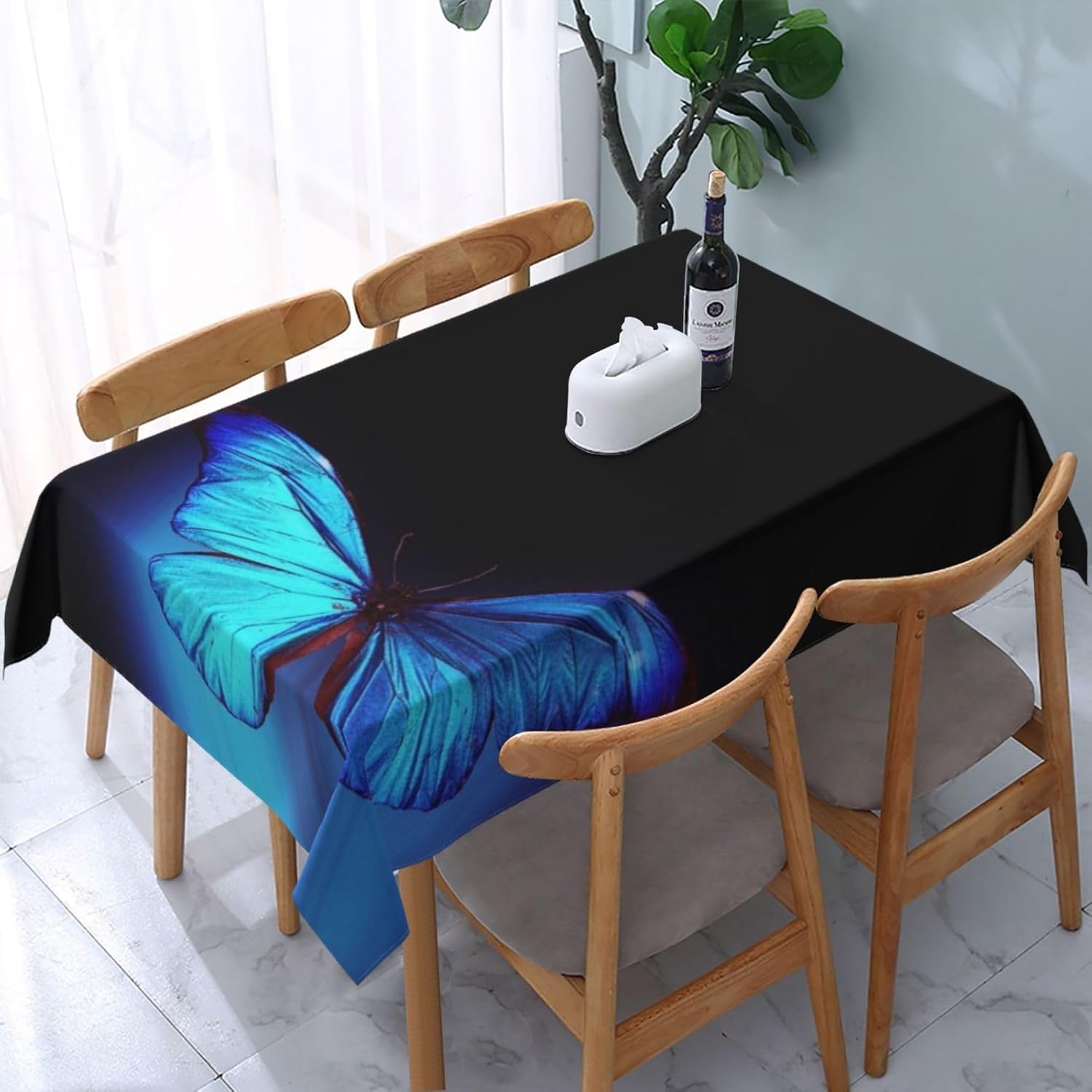 Tovaglia Antimacchia 300x140 cm Rettangolare Farfalla Blu Tovaglie Impermeabile 3 Metri Copritavolo Poliestere Protezione Tavolo Farfalla, per Feste (12-14 Posti) a-5268