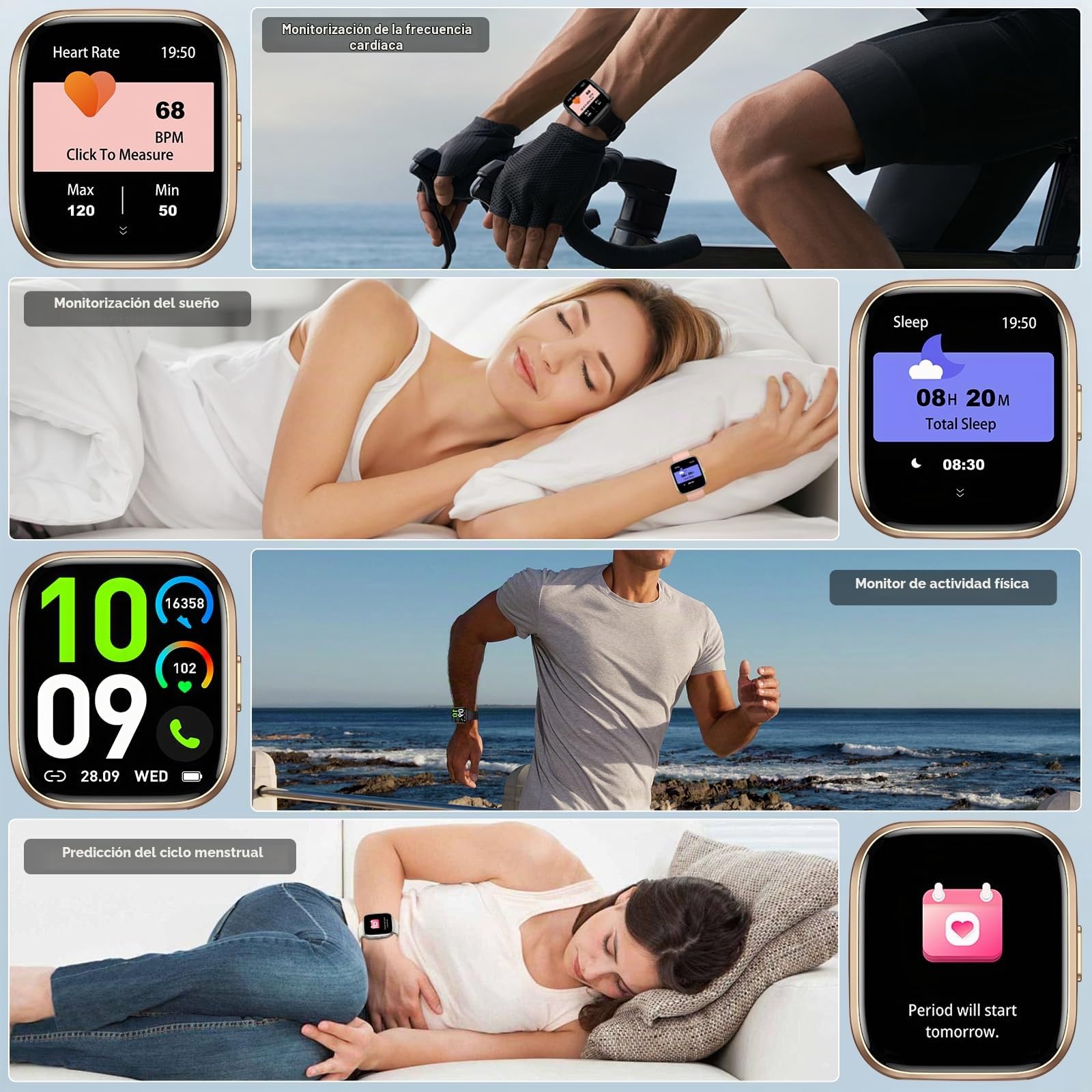 Reloj Inteligente Mujer, Smart Watch con Llamada Bluetooth/Pulsómetro/SpO2/Monitor de Sueño, 1.85" HD Pantalla Táctil, 100+ Modos Deportes, IP68, Originales Cumpleaños para Mujer
