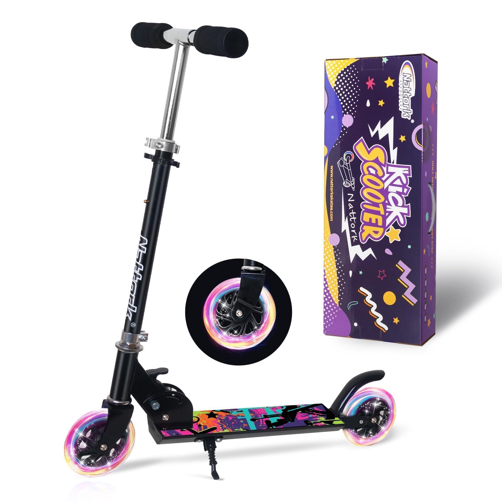 Nattork Kinderroller, Roller für Kinder, Kinderscooter für Jungen & Mädchen, Tragbar, Leichtes Faltdesign mit Bremssystem, Höhenverstellbarem Lenker und bis zu 50 kg Belastbarkeit