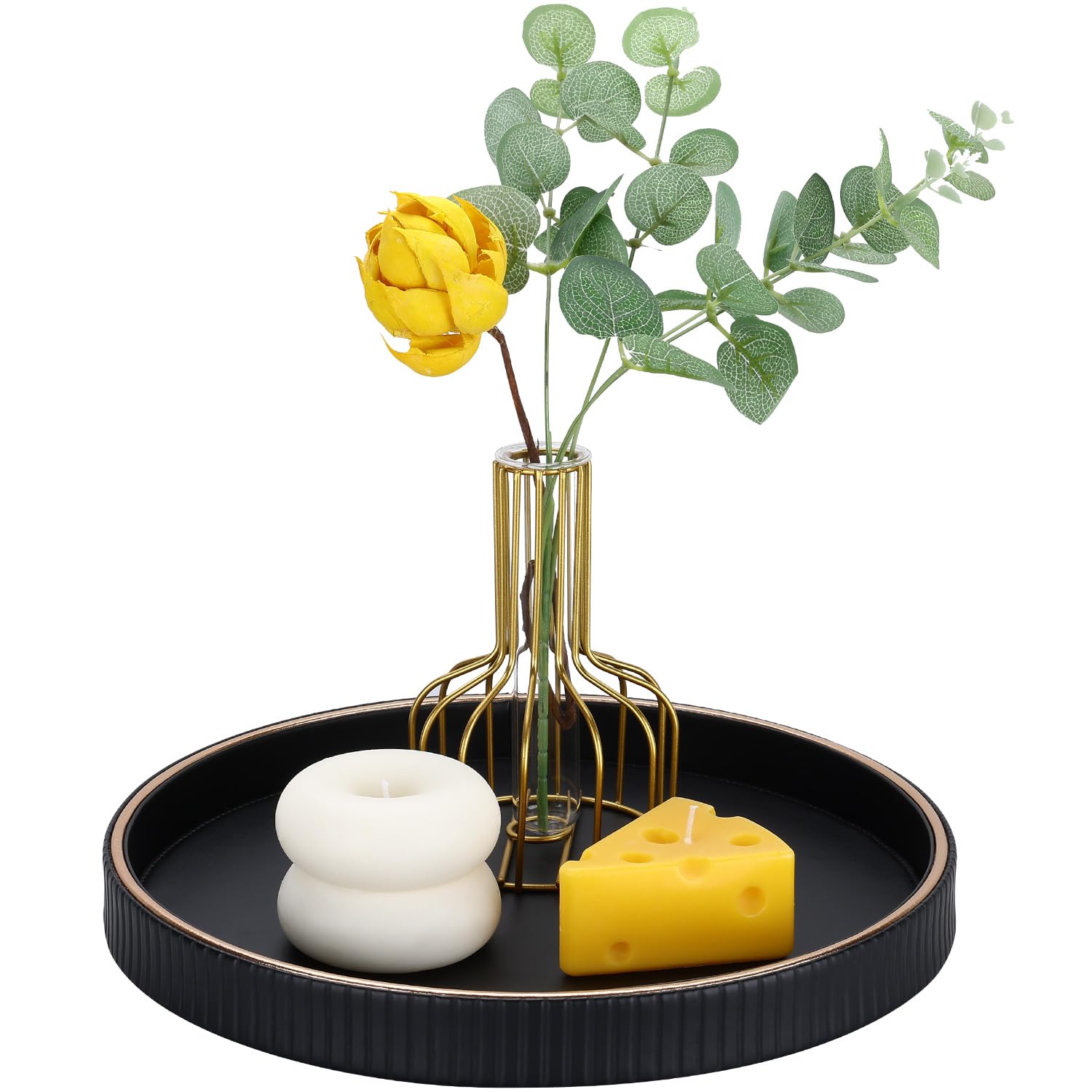 GORESE Serving Tray, Leather Round Decorative Tray, Table Trays, Kitchen Tray, Tea Trays,Serving Platter, Nightstand Trays, Valet Tray for Kitchen Table, Living Room, Bedroom, Bathroom (Black)