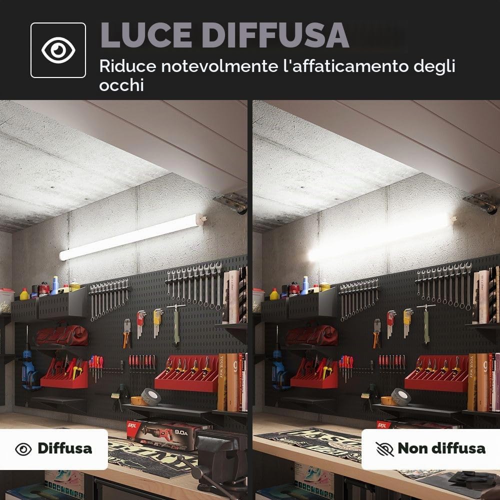 HOFTRONIC - 4x Plafoniera LED Impermeabile per soffitto IP65 120 cm - 36 W 4320 Lumen - 4000 K luce Bianca Neutra - Collegabili - IK07 - Lampada per Garage Cucina Officina Ufficio Bagno Magazzino